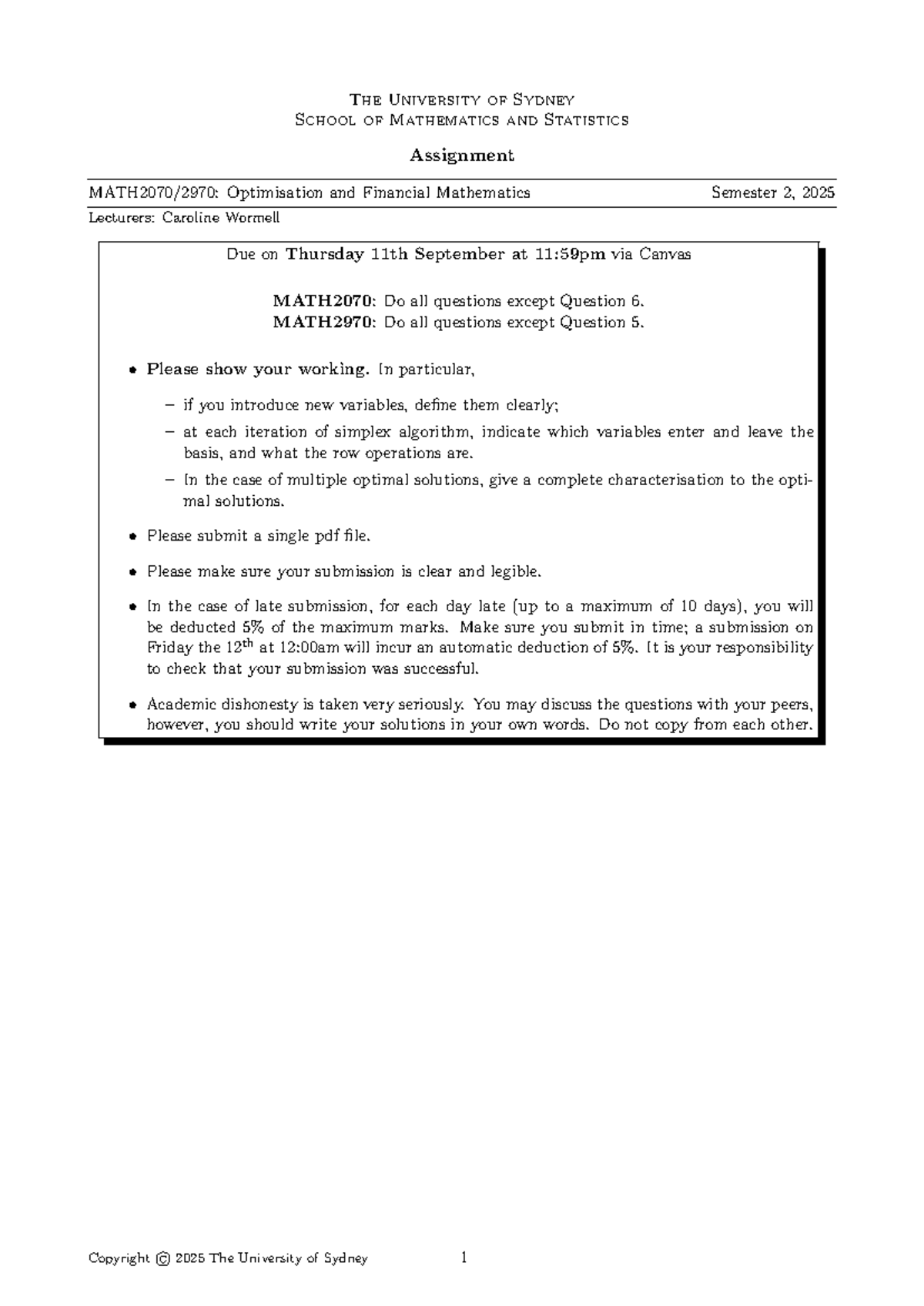 MATH2070 & MATH2970: Assignment on Optimisation & Financial Maths - Studocu