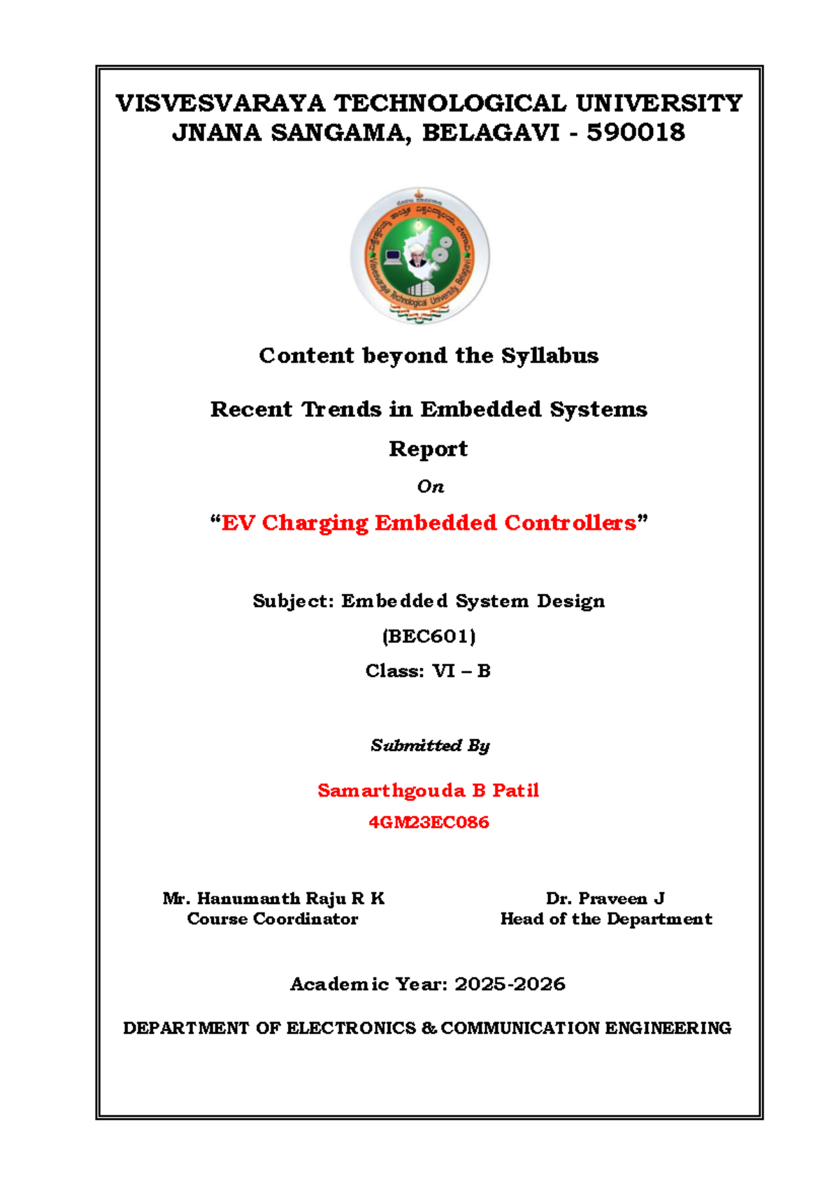 ESD Assignment: Recent Trends in EV Charging Systems (BEC601) - Studocu