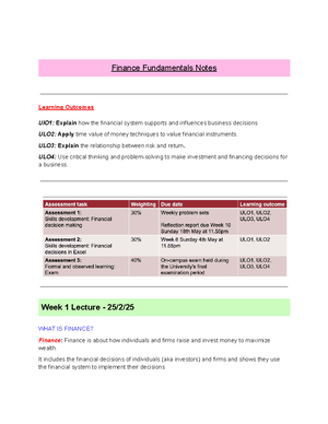 Comprehensive Study Guide for ACST1001: Finance Fundamentals Insights ...