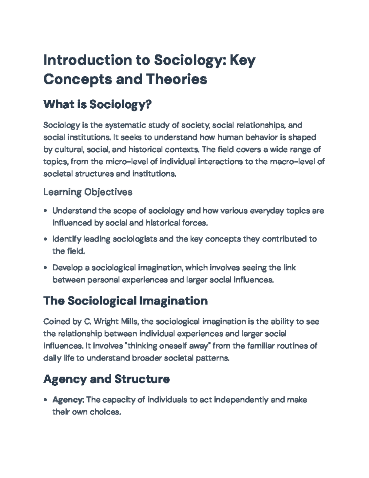 Introduction to Sociology: Key Concepts and Theories Analysis (SOC101 ...