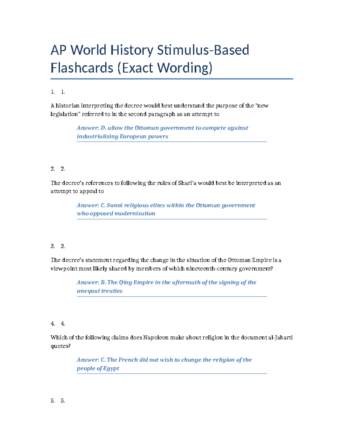 APWH Long Form Flashcards: Key Concepts and Interpretations - Studocu
