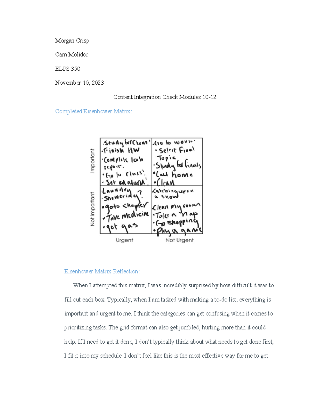 Content Integration Check & Reflection: Modules 10-12 - ELPS 350 - Studocu