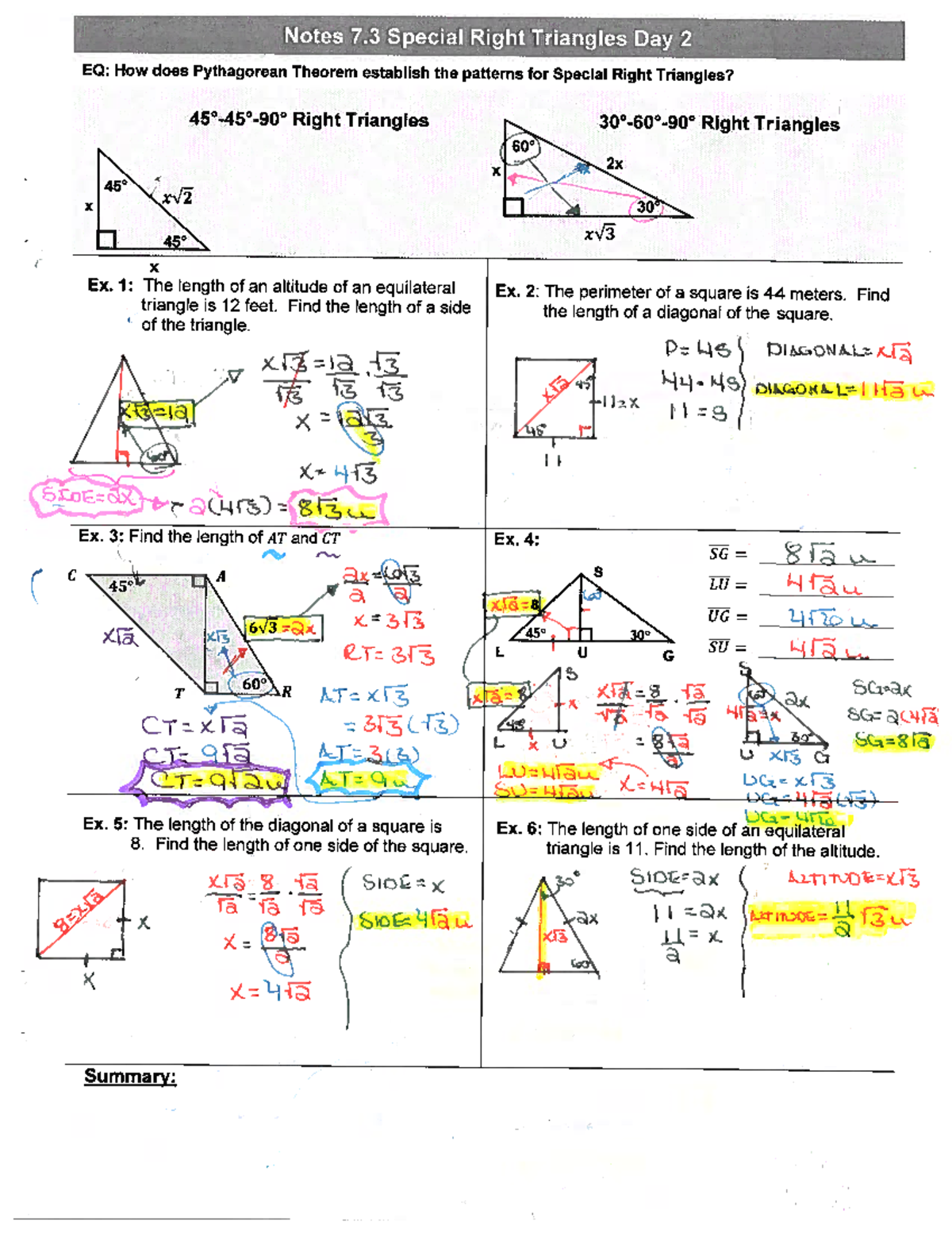 Kami Export - Notes 7.3 Special Right Triangles 22-23 [Filled In ...