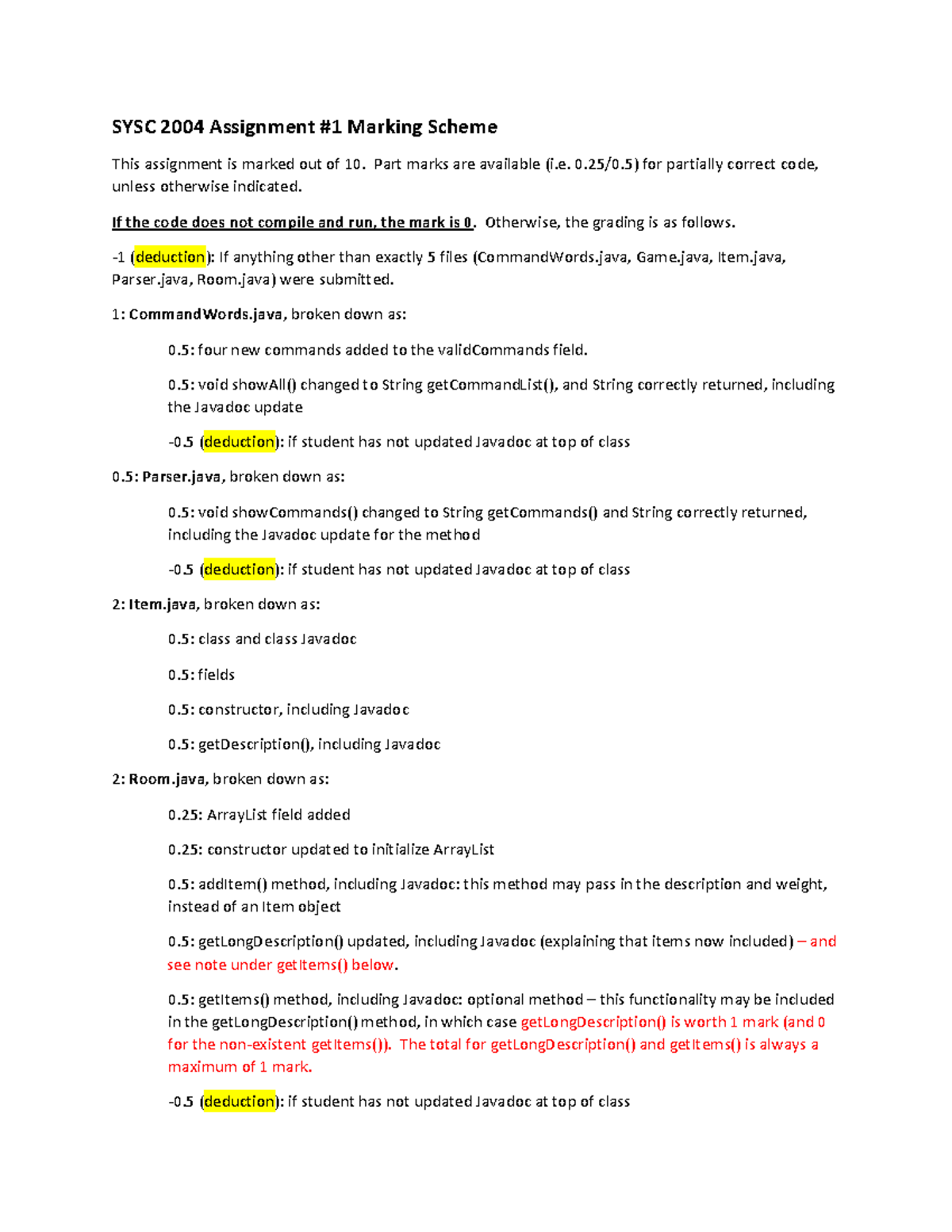 Sysc2004 a1marking - Assignment 1 Marking Scheme - SYSC 2004 Assignment ...