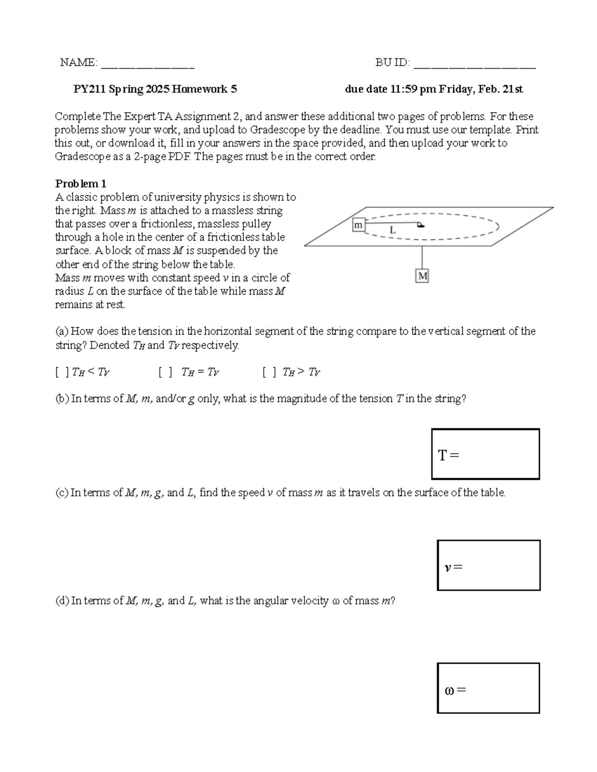 PY211 Spring 2025 Homework 5: Physics Problems & Solutions - Studocu