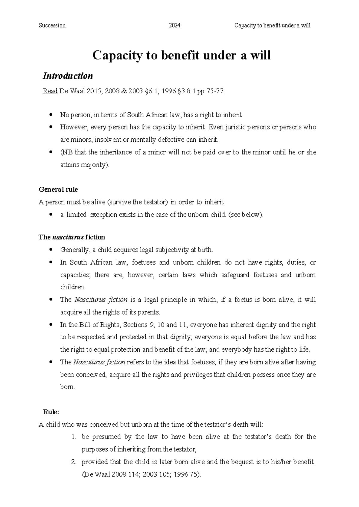 3. Understanding Capacity to Benefit Under a Will - Study Notes - Studocu