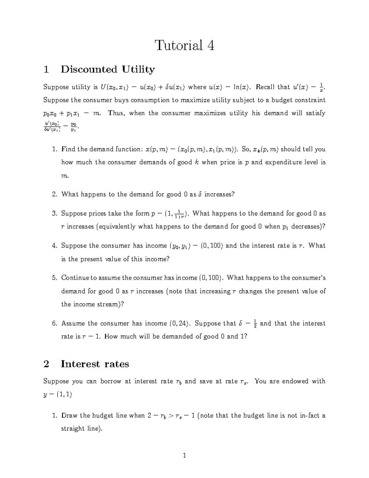 Tutorial 4: Discounted Utility and Demand Functions Analysis - Studocu