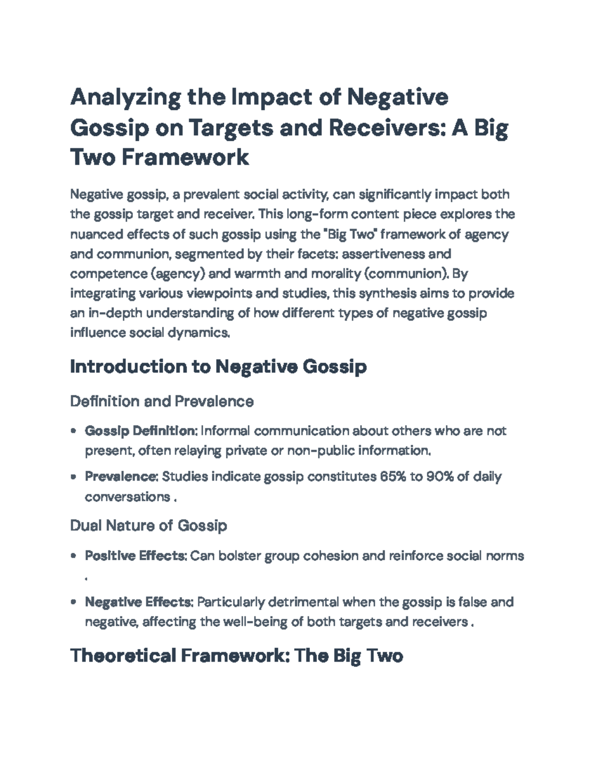 Negative Gossip Effects: Agency & Communion in Social Dynamics Analysis ...
