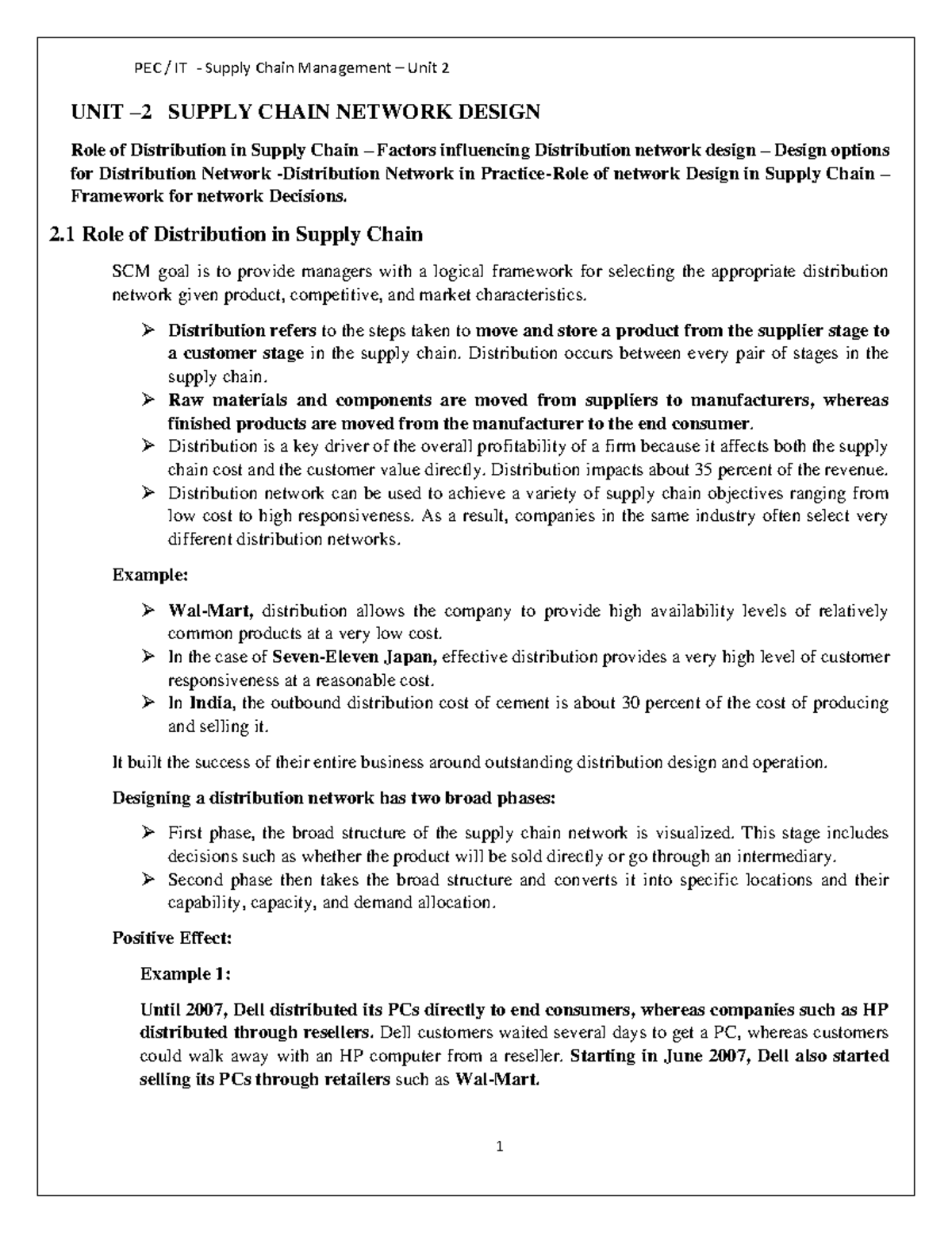 UNIT-2-Supply Chain Network Design Study Notes - Studocu