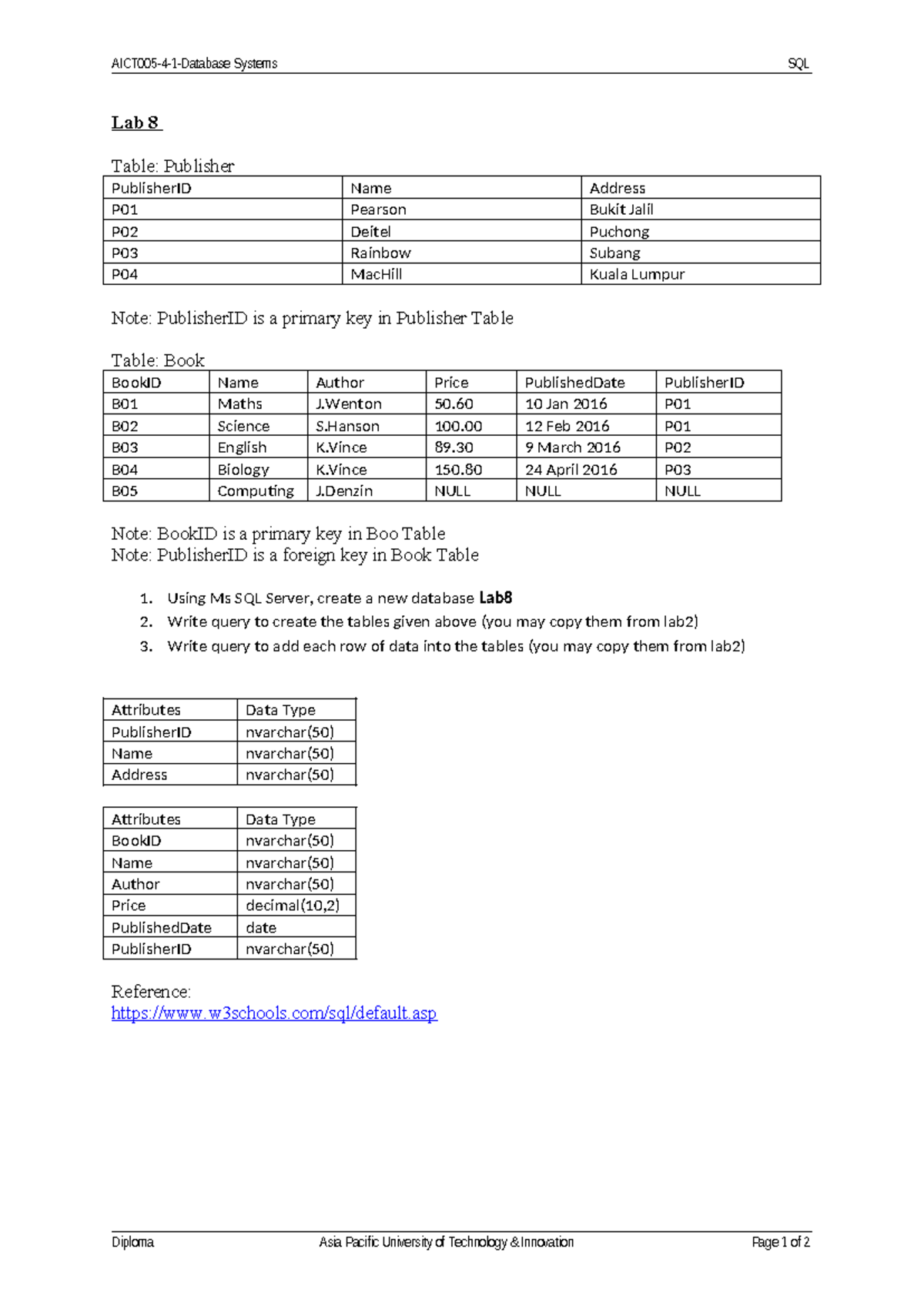 Lab 8 - SQL Server Database Creation and Table Management - Studocu