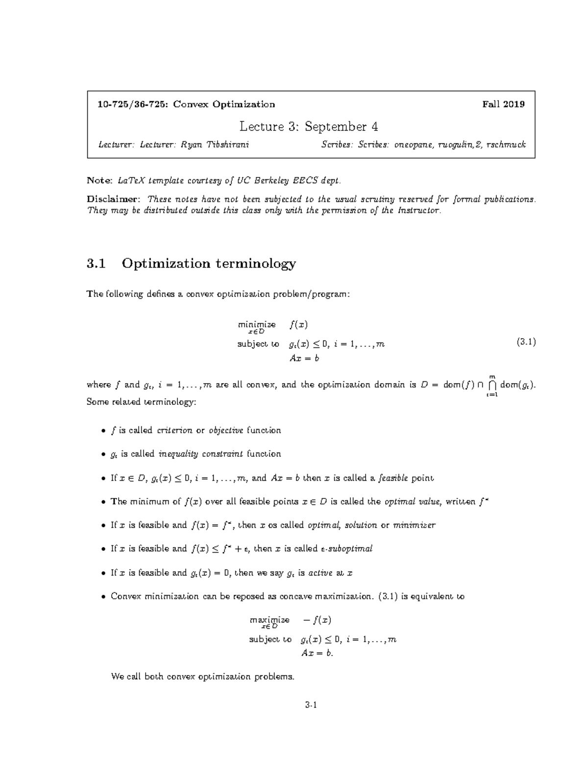 Convex Optimization II: Lecture 3 Notes (10-725/36-725 Fall 2019) - Studocu