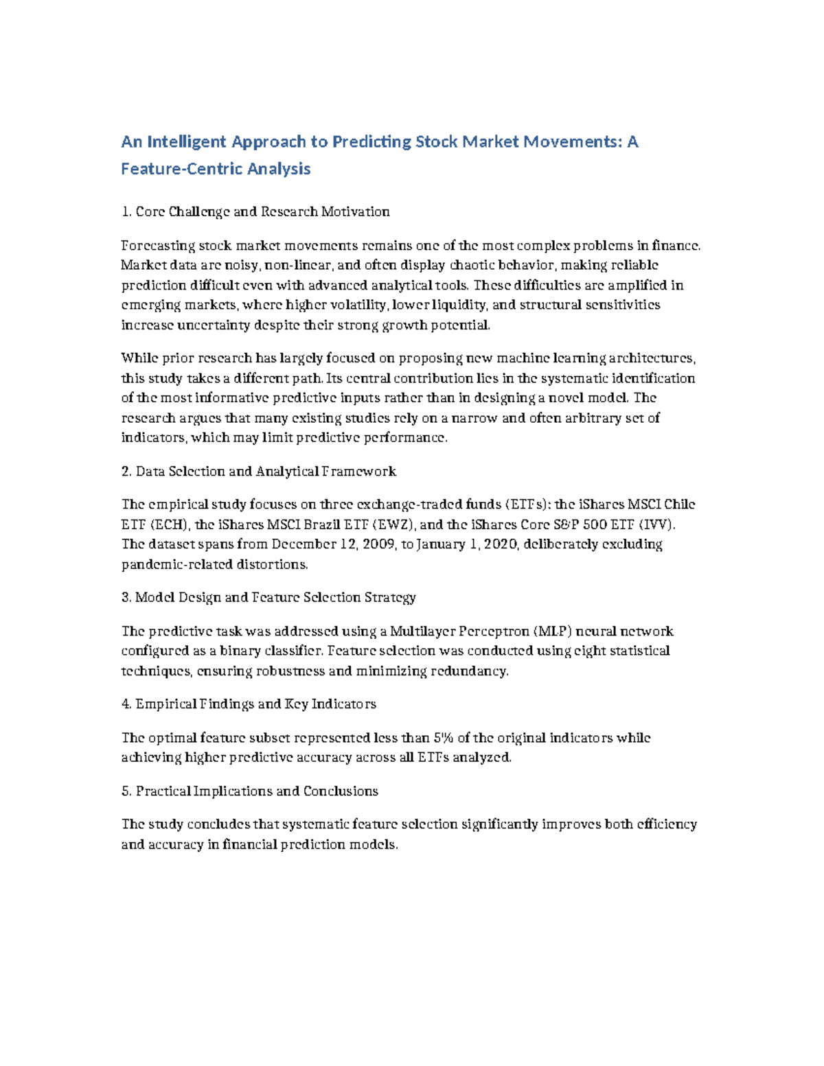 Stock Market Prediction Insights: A Study on ETFs (FIN 101) - Studocu