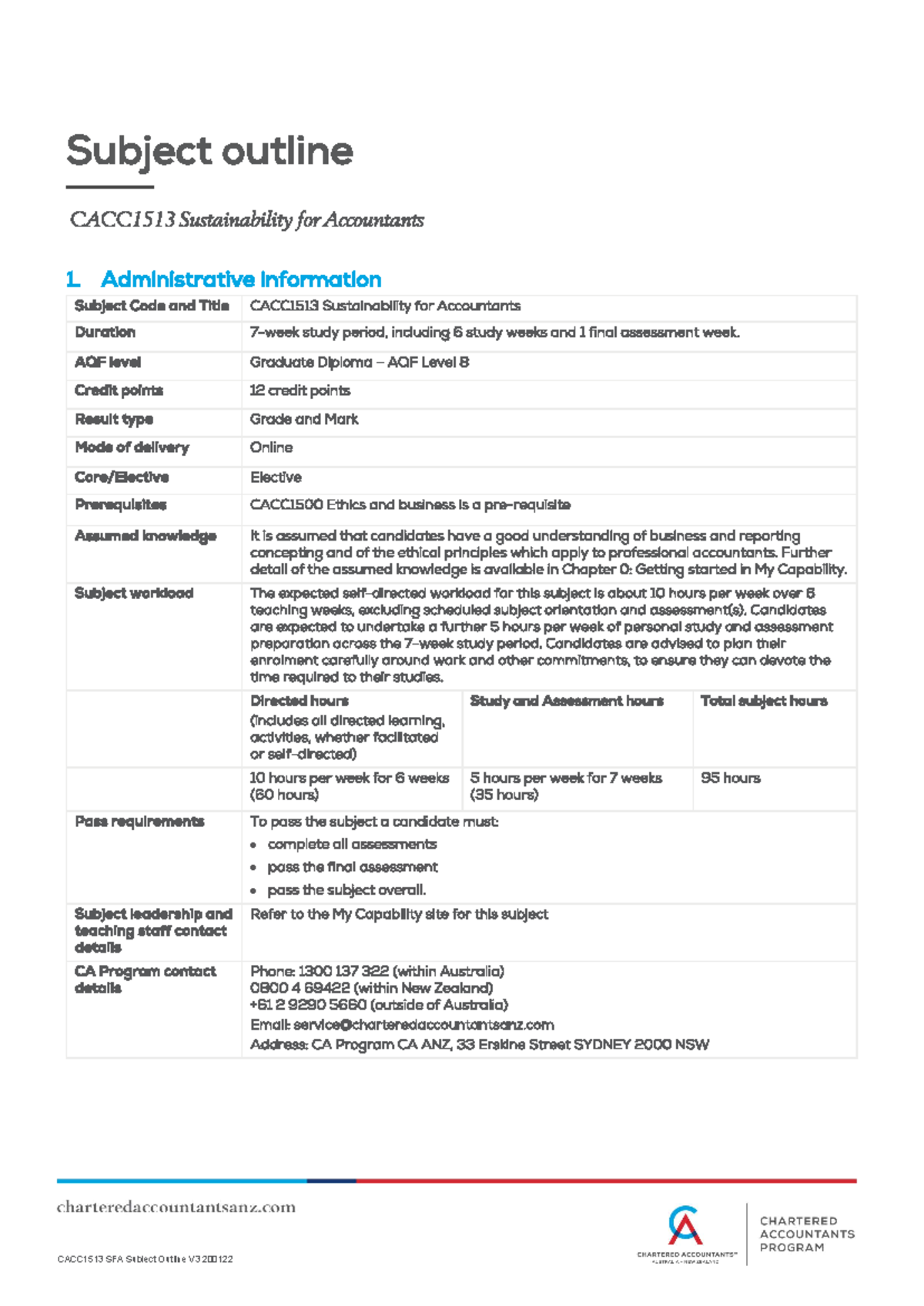 CA Program CACC15 Subject Outline - Sustainability for Accountants ...