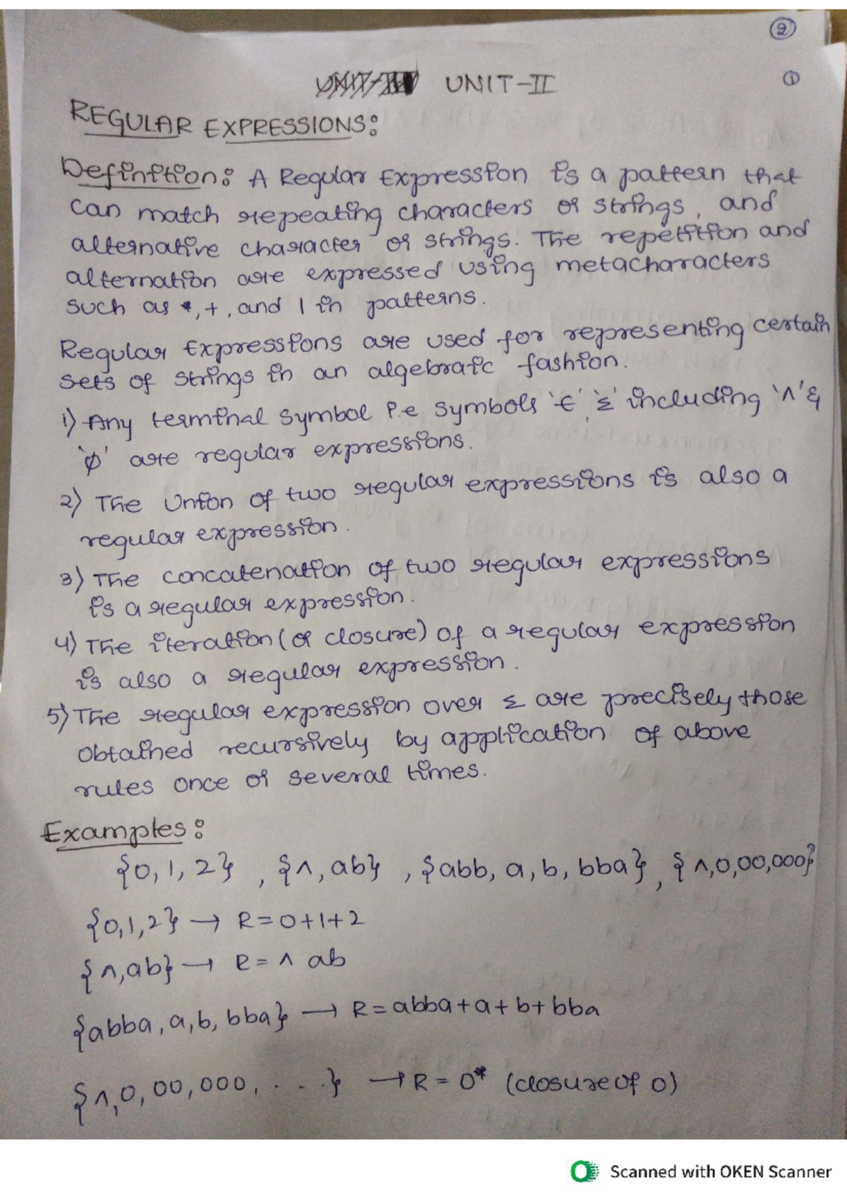 Unit 2 ACD - Notes - 2 REGULAR EXPRESSIONS: Definition: A Regular ...