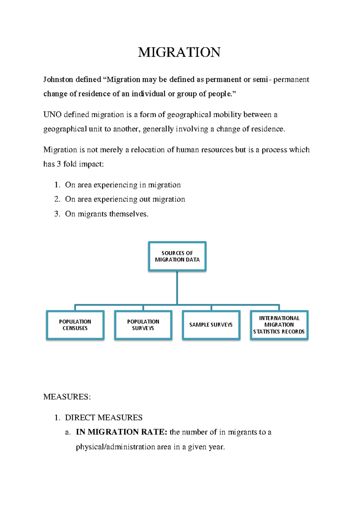 Comprehensive Study on Migration: Concepts, Measures, and Laws - Studocu