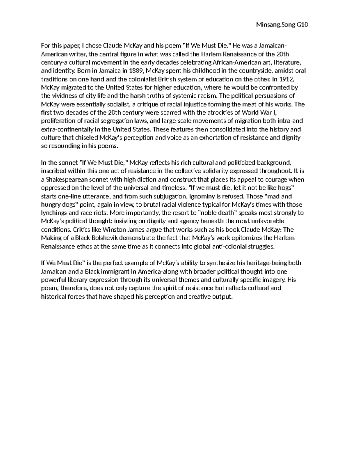 TII a richer reflection honors assignment - Minsang G For this paper, I ...