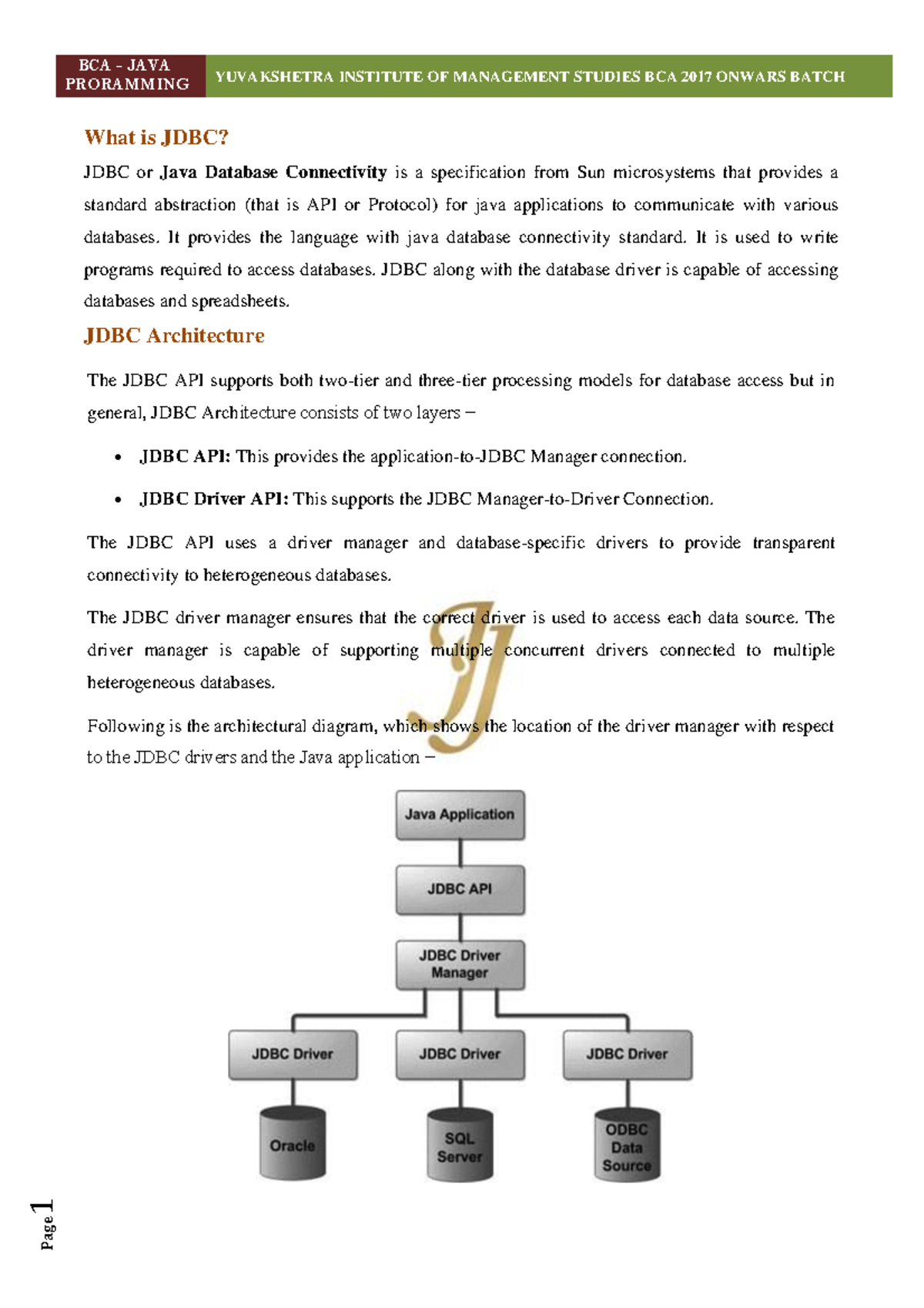 4 - java short note on JDBC topics - PRORAMMING YUVAKSHETRA INSTITUTE ...