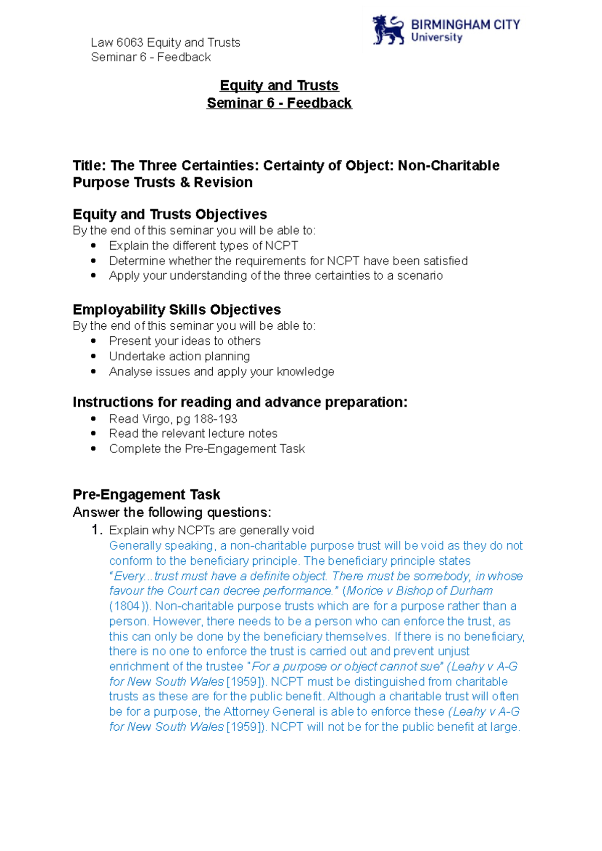 Seminar 6 - NCPT Feedback: Understanding Certainty of Object in Trusts ...