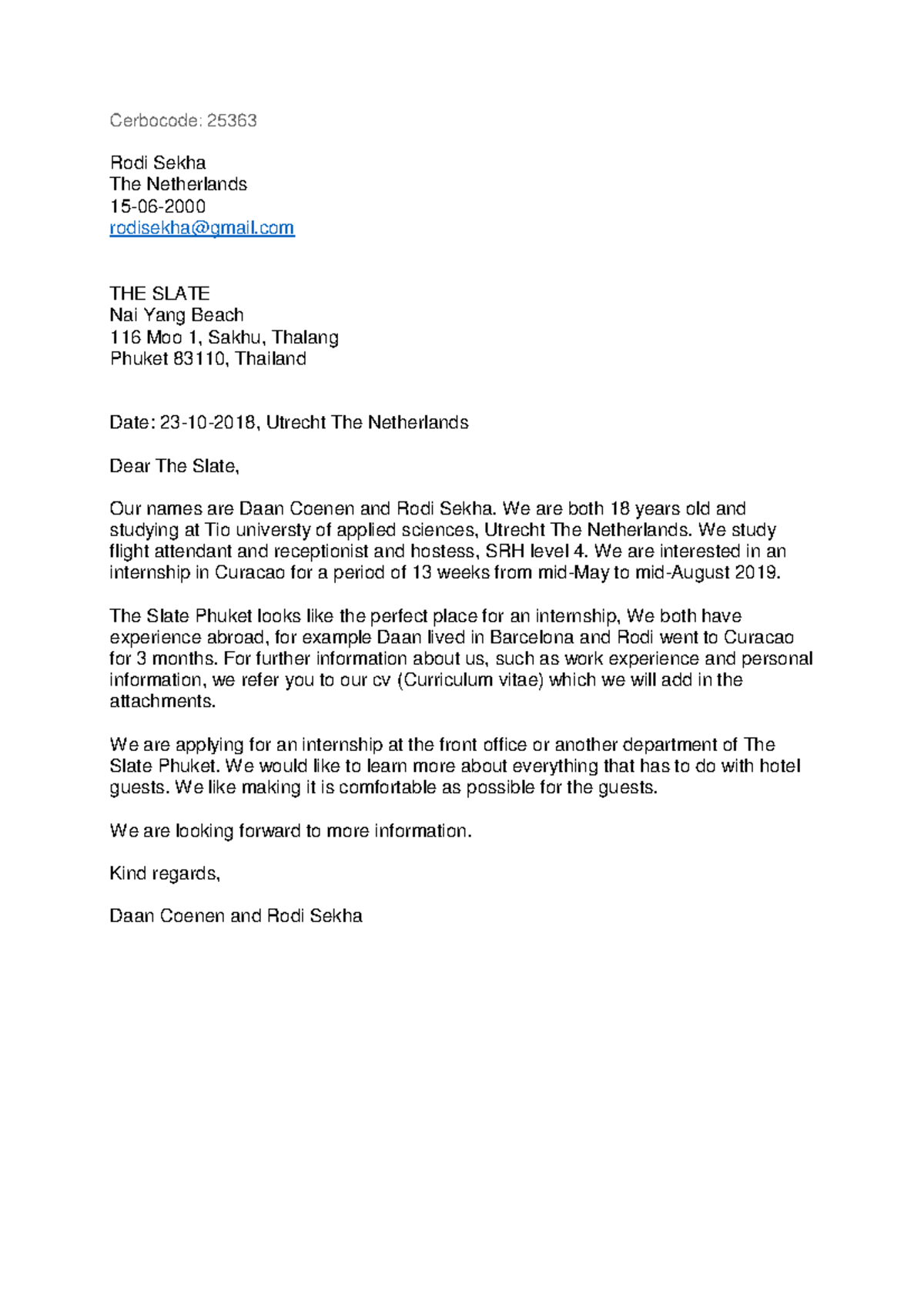 HBO Internship Application - The Slate Stage Verslag Year 1 - Studeersnel