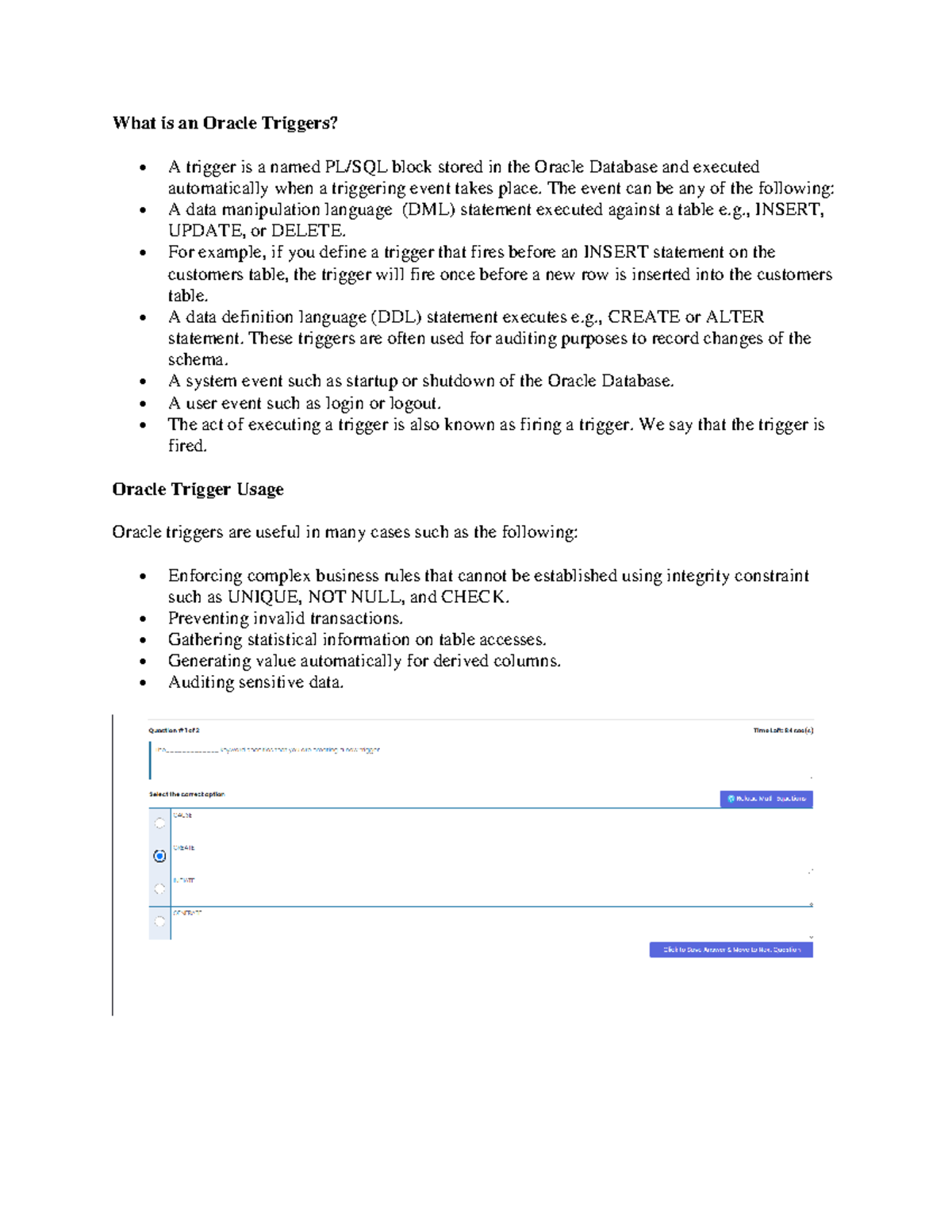 CS409 Final term Handouts + MCQS Part 2 - What is an Oracle Triggers? A ...