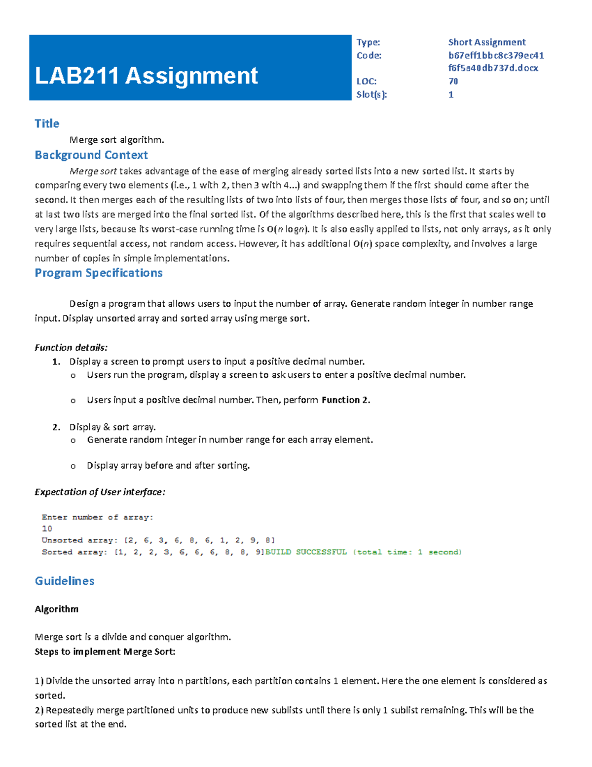 J1 - good - LAB211 Assignment Type: Short Assignment Code ...