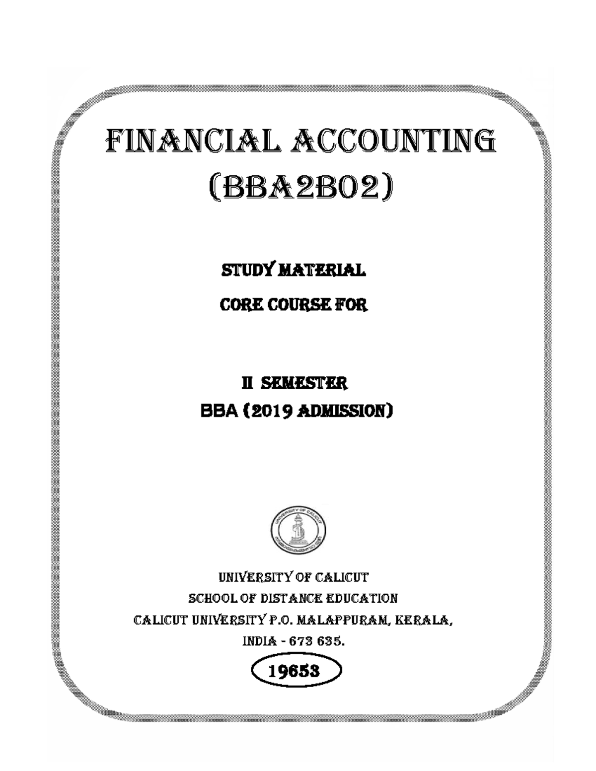 II Sem. - Financial Accounting Study Notes for BBA (2019 Admission ...