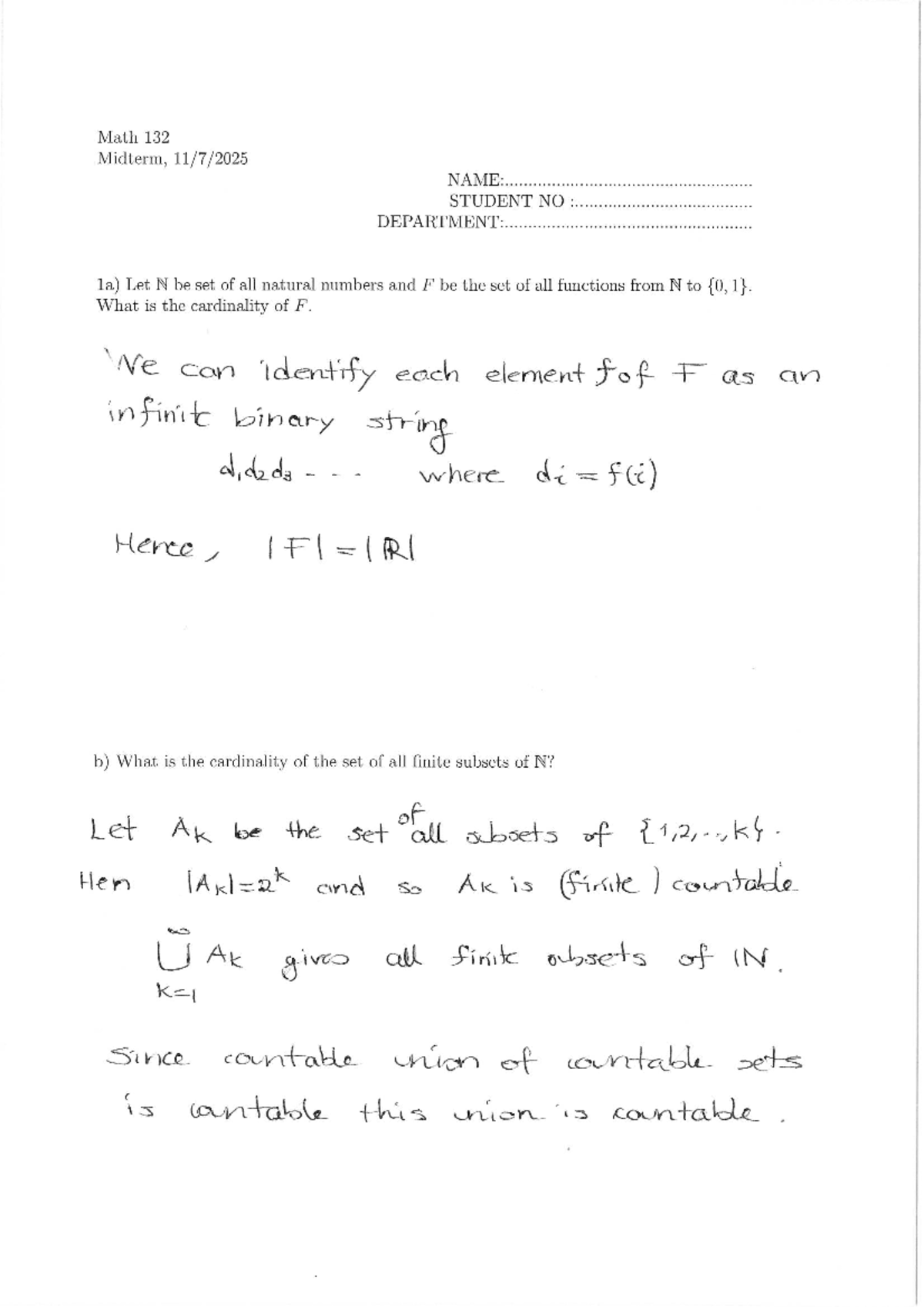 Math 132 Midterm Exam Review: Cardinality and Combinatorics - Studocu