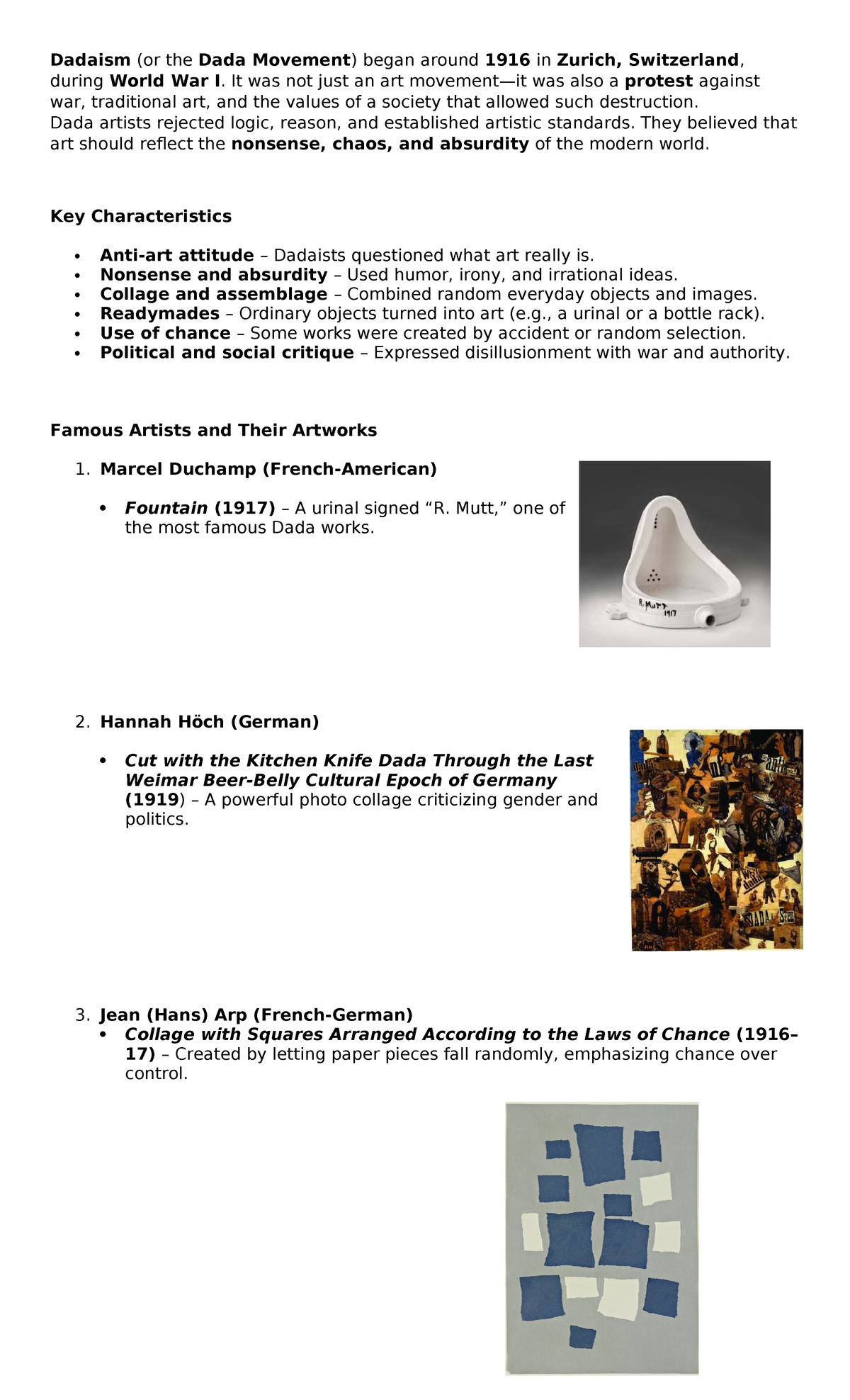 Dadaism (ART101) - Summary Notes for Review and Study - Studocu