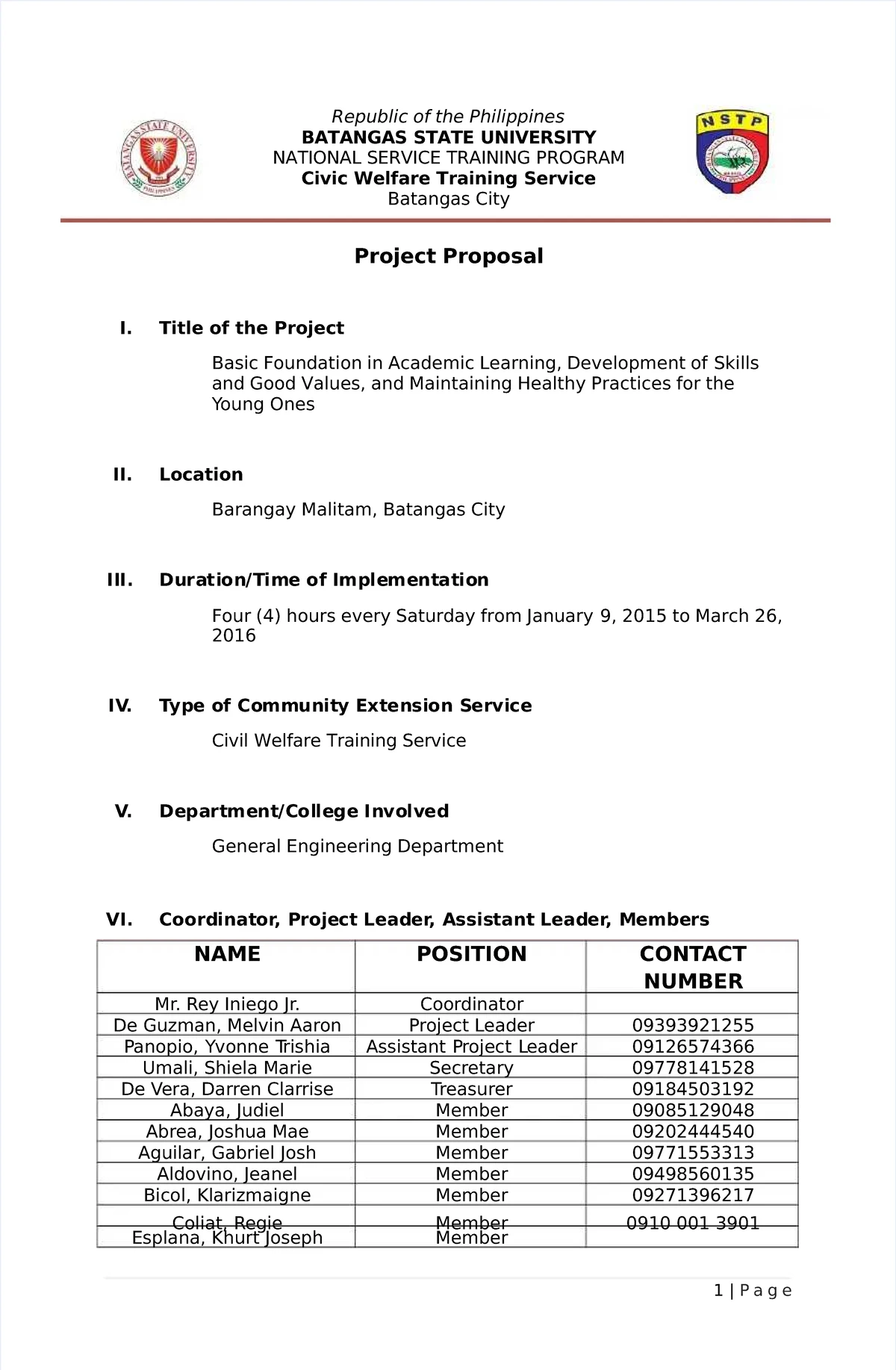 NSTP 121: Community-Based Project Proposal for Barangay 23 - Studocu