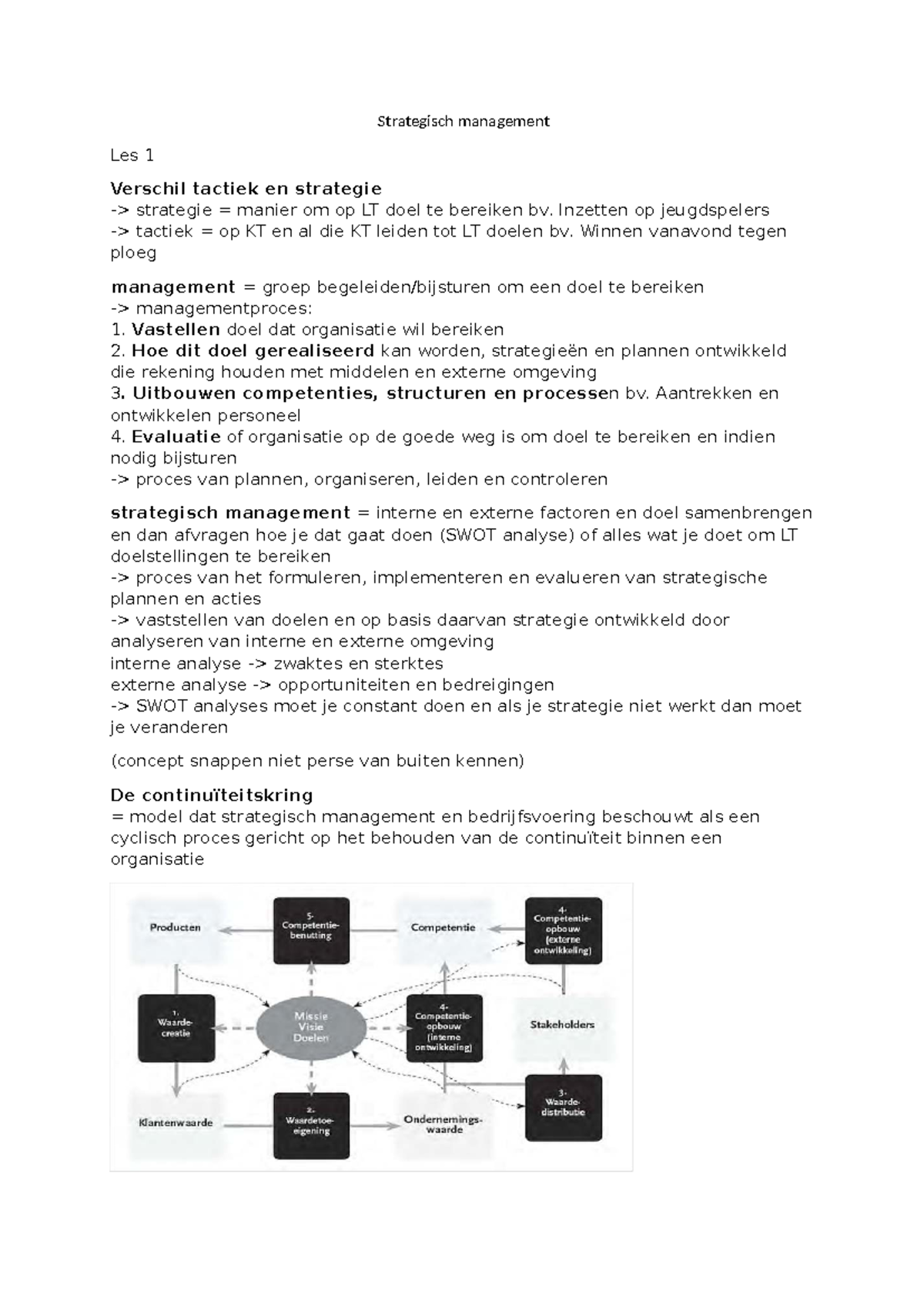 Strategisch Management Samenvatting Les 1: Tactiek vs. Strategie - Studocu