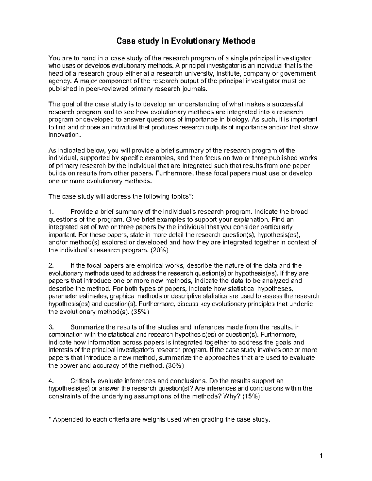 BIOL3040 Case Study on Evolutionary Methods: Research Program Analysis ...
