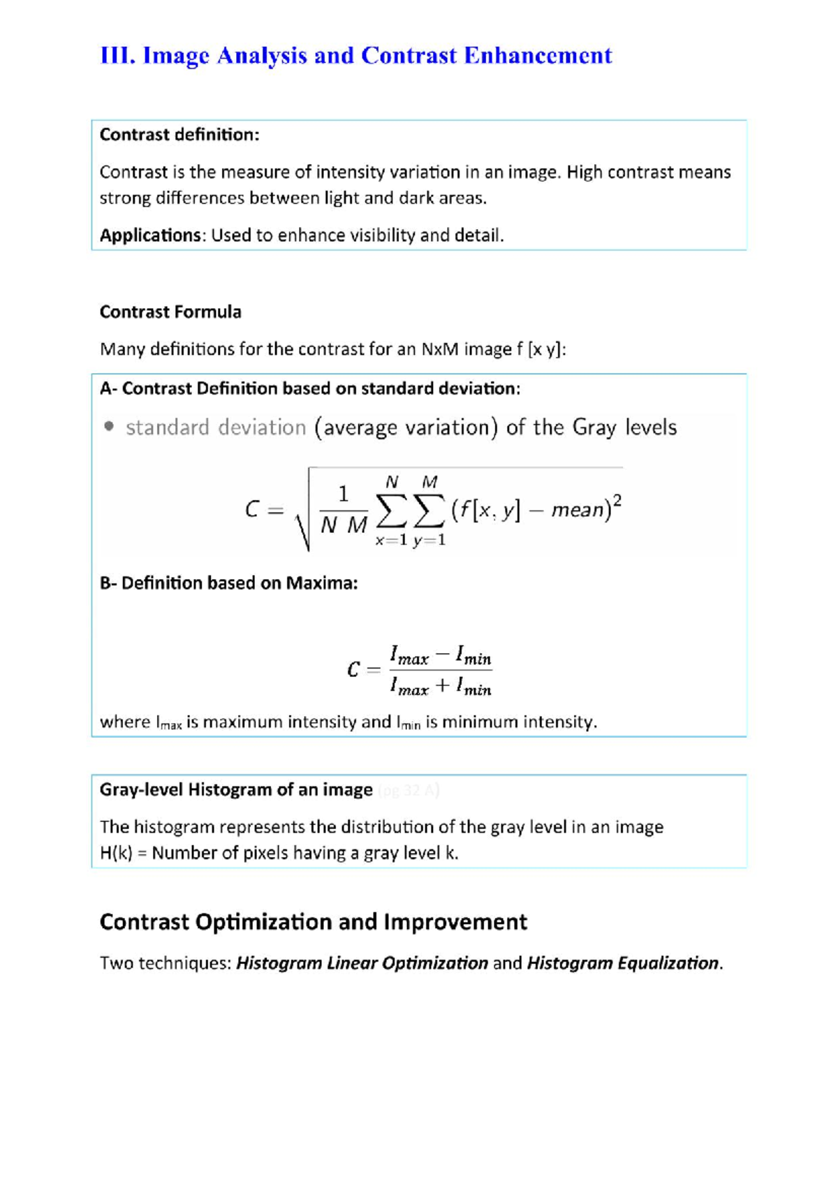 III. Image Analysis & Contrast Enhancement: Techniques & Applications ...