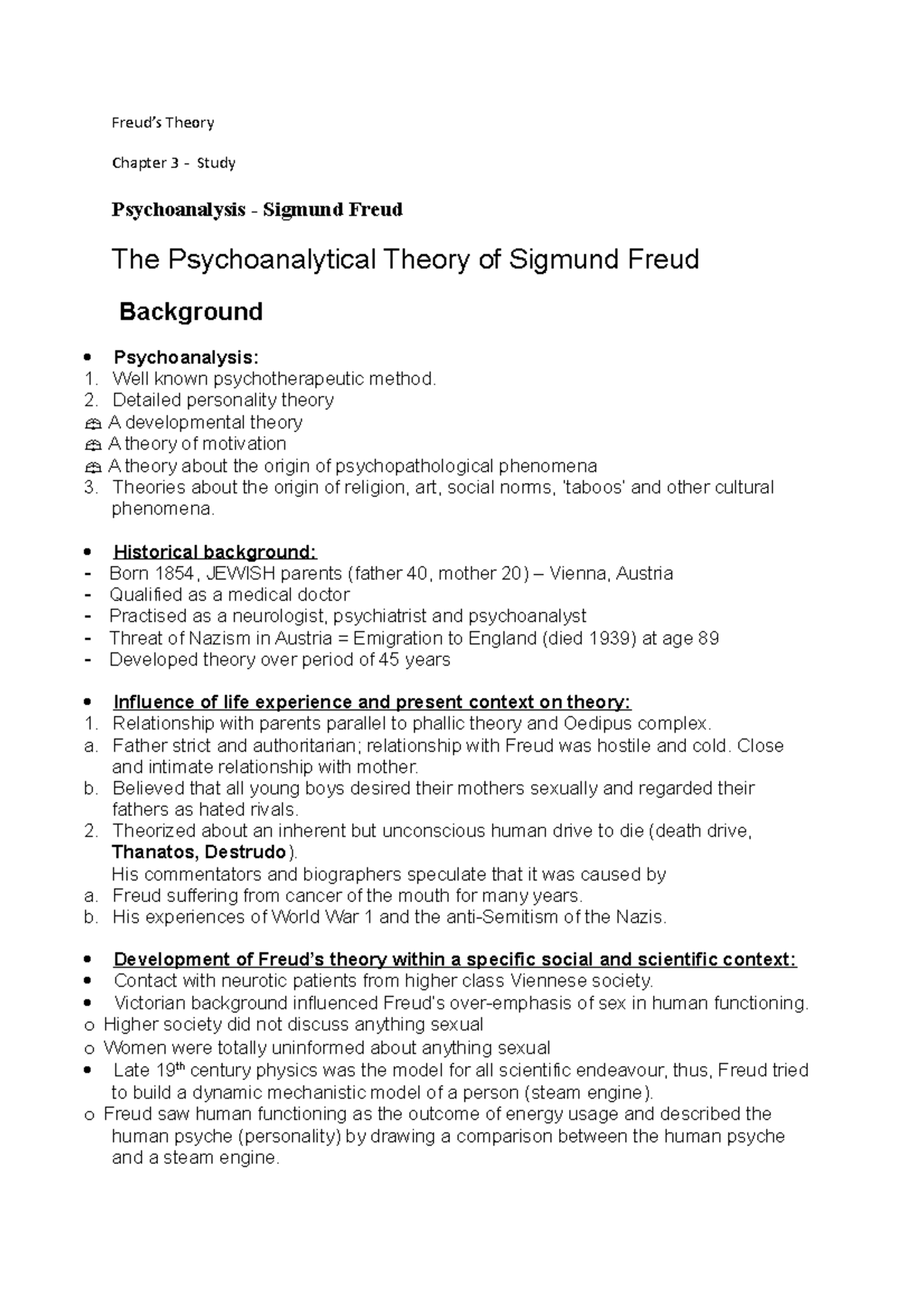 PYC2601 Freud's Psychoanalysis Theory - Chapter 3 Notes - Studocu