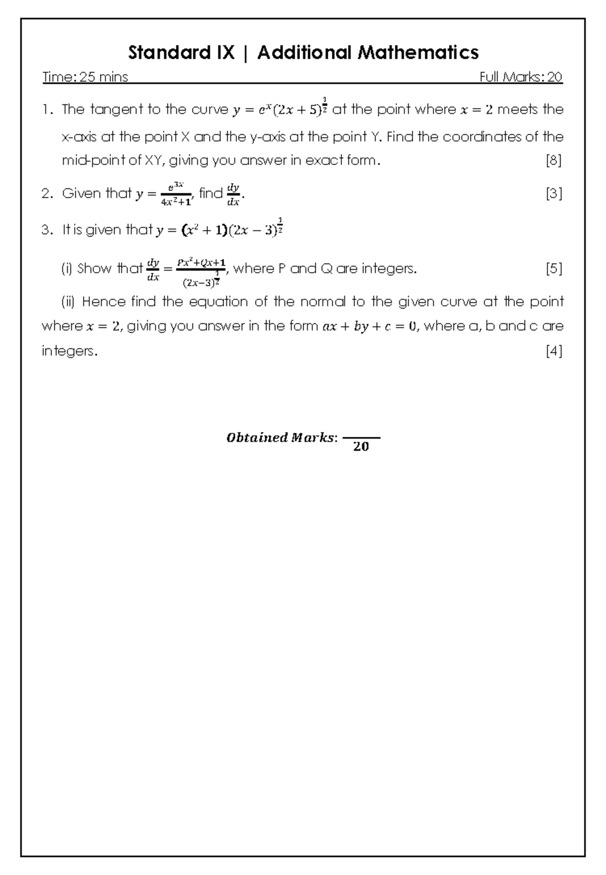Final Exam Sheet - IX Additional Mathematics (Test) - Studocu