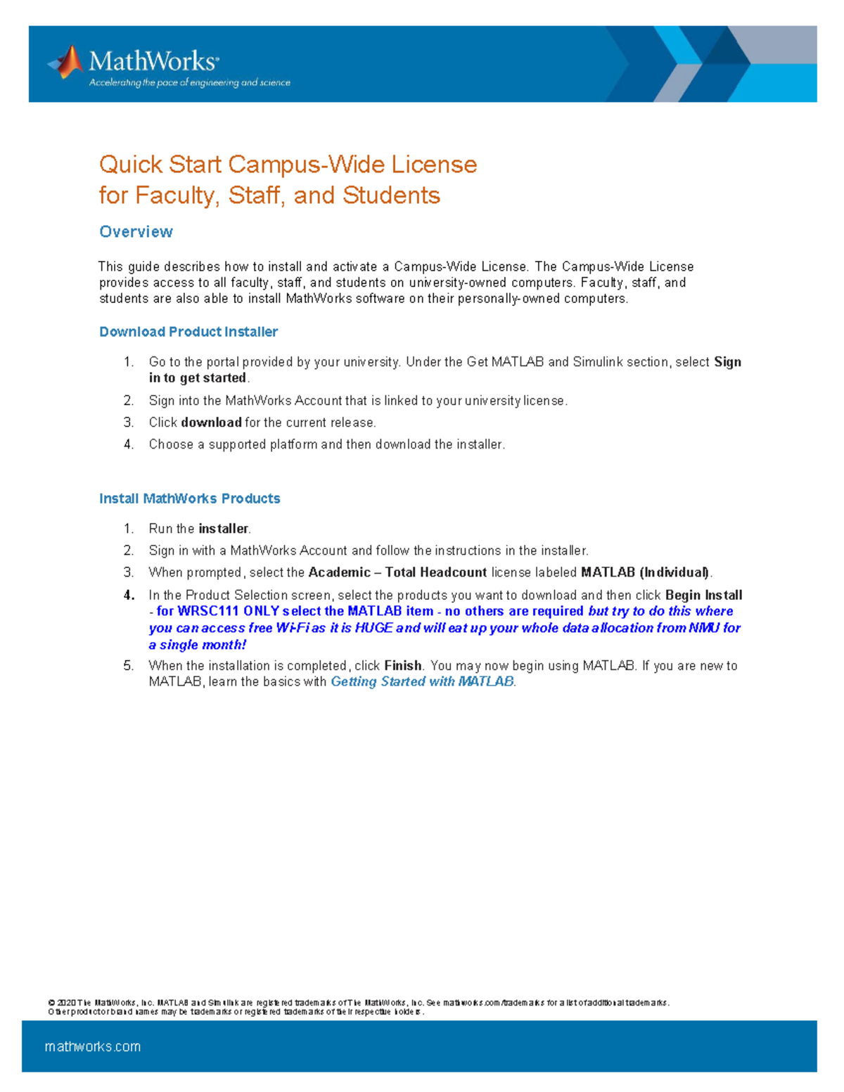 A26 Matlab quickstart (WRSC111 only) - mathworks Quick Start Campus ...