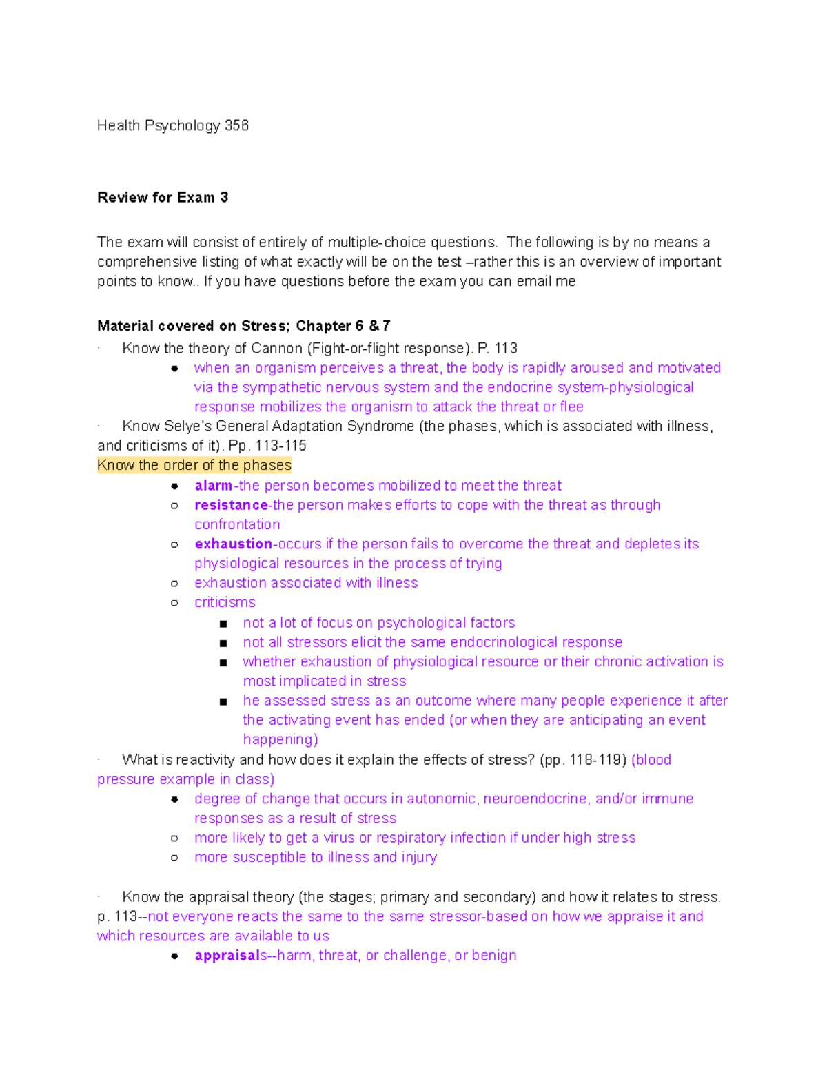 Health Psychology 356 Final Exam Study Guide: Key Topics and Concepts ...