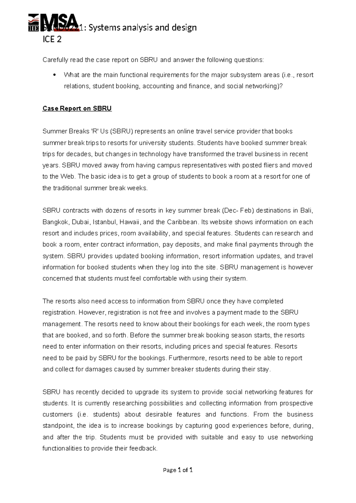 SAND6221: Systems Analysis & Design - SBRU Case Report ICE 2 - Studocu