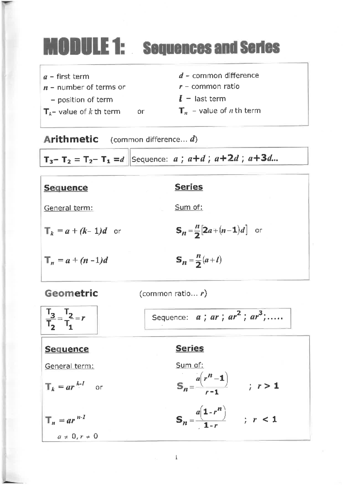Module 1: Sequences and Series - Comprehensive Study Guide - Studocu