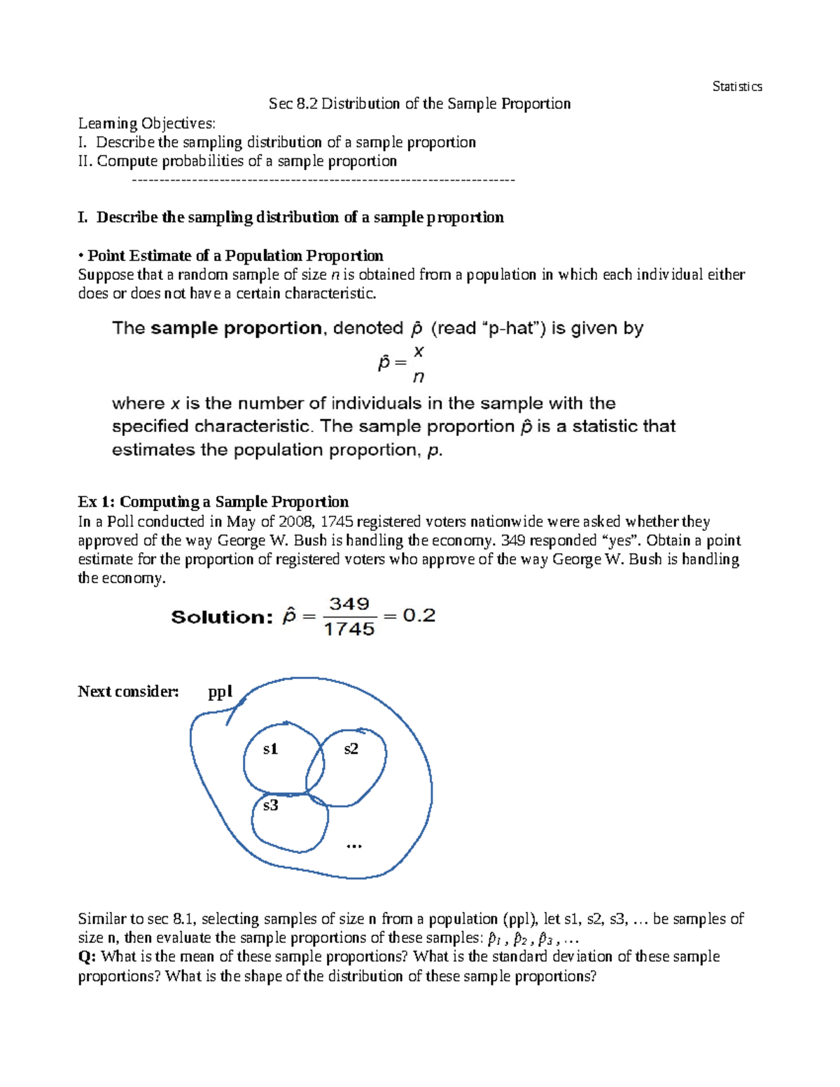 Statistics Sec 8.2: Distribution of the Sample Proportion - Studocu