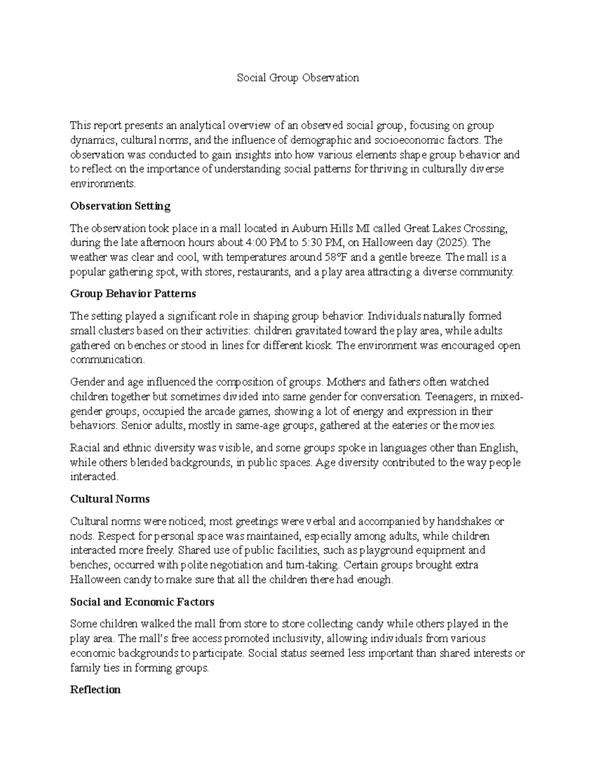SOC 101: Social Group Observation Report on Dynamics & Norms - Studocu