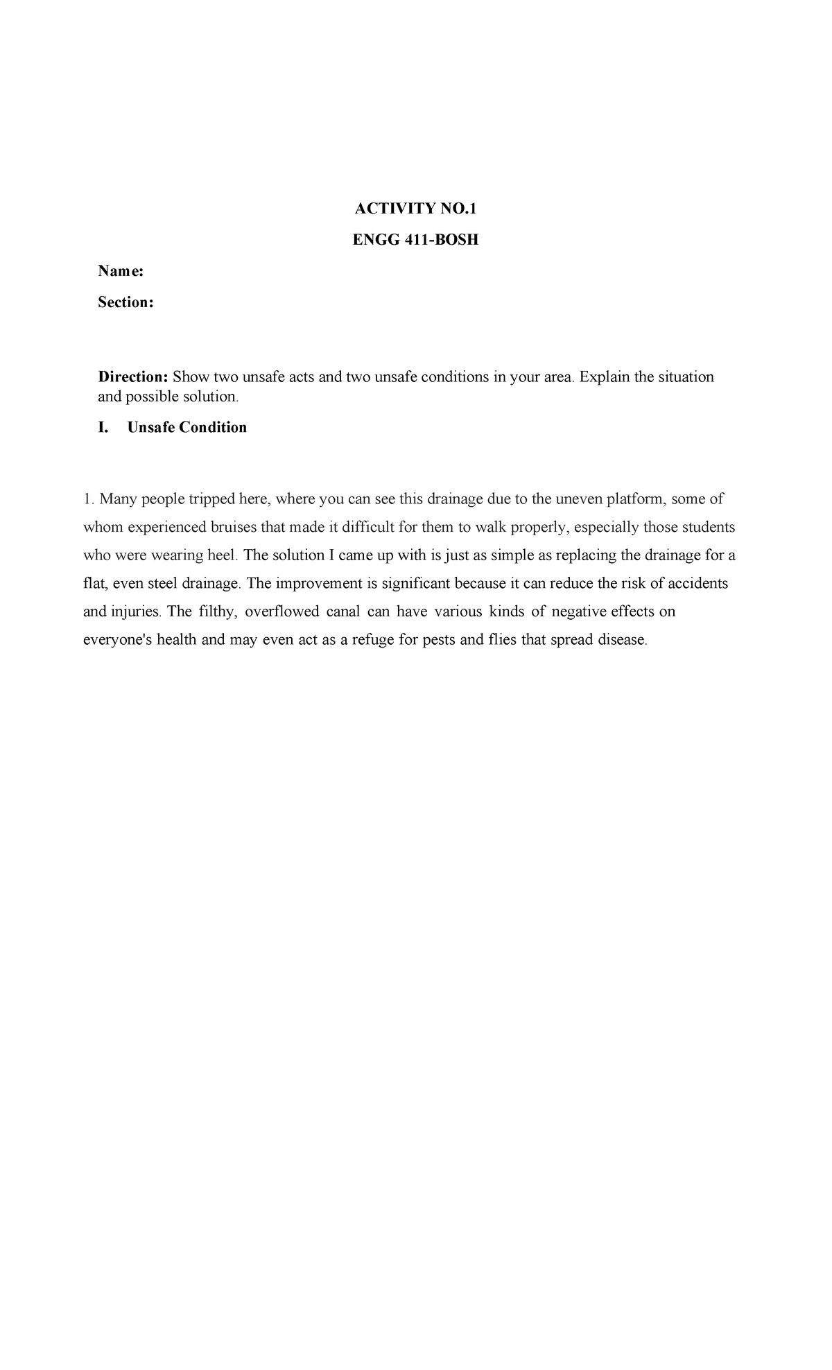Basic Occuptional Safety and Health - Activity One - Name: Section ...