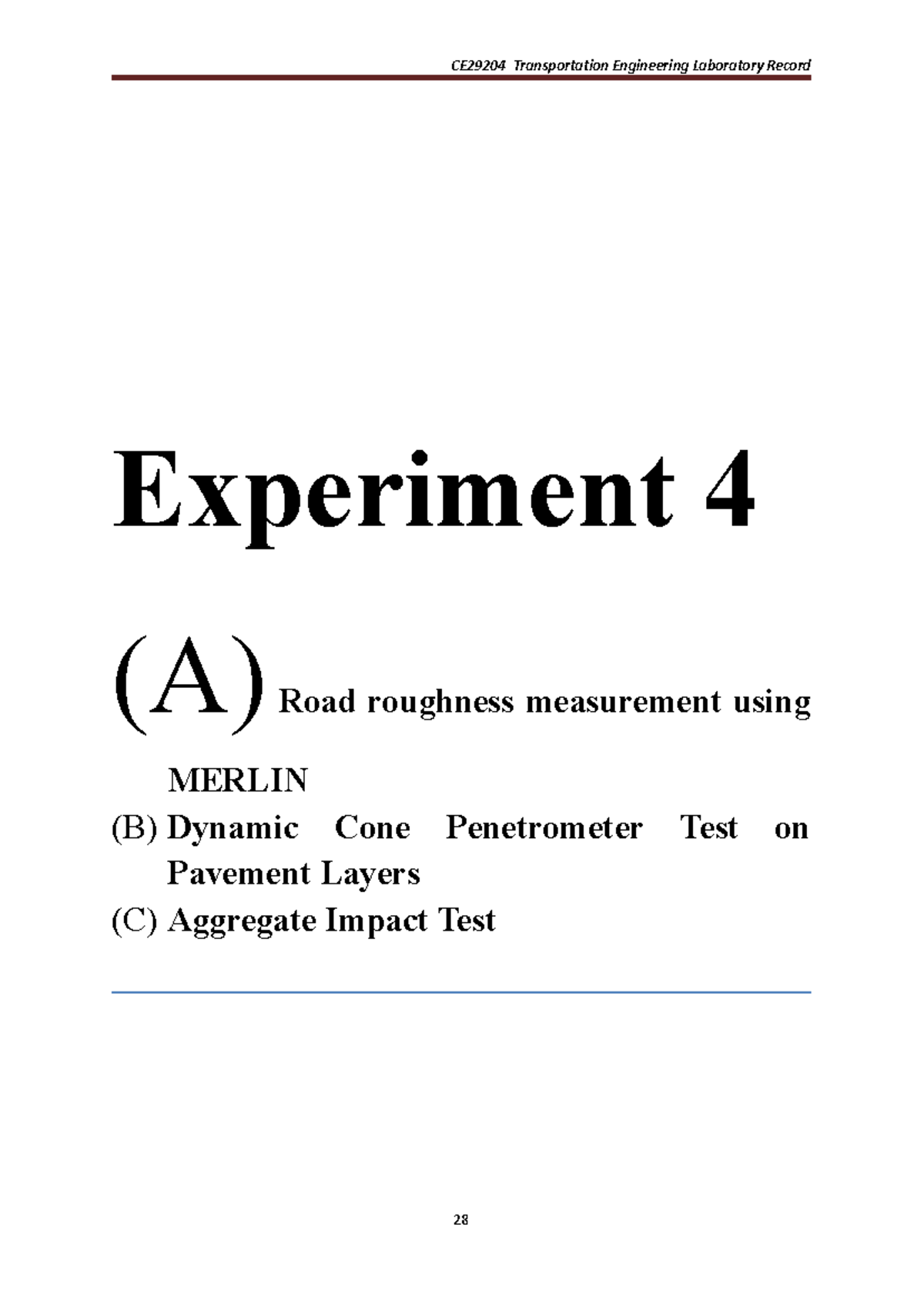 TE 4 Lab Report: Road Roughness, DCP & Aggregate Impact Tests - Studocu