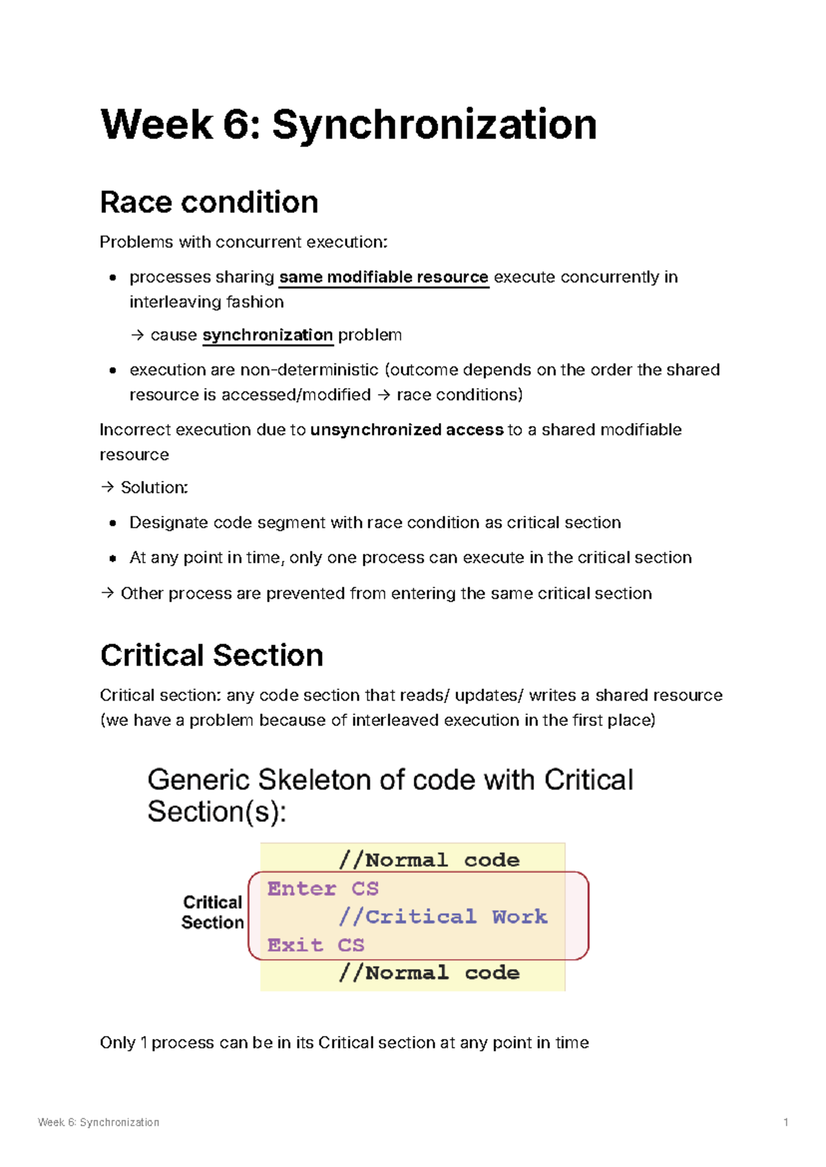 Cs3223 week 6: Synchronization race condition problems and solutions ...