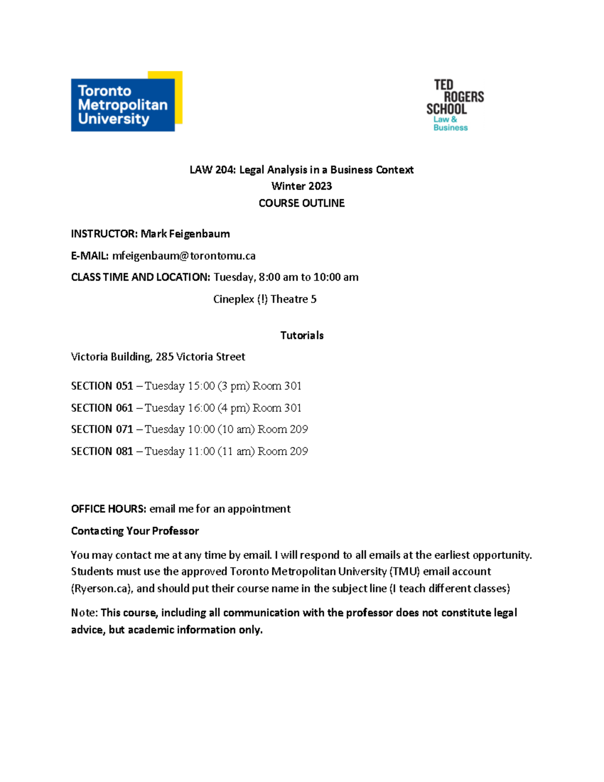 LAW 204 Course Outline and Schedule for Winter 2023 - Studocu