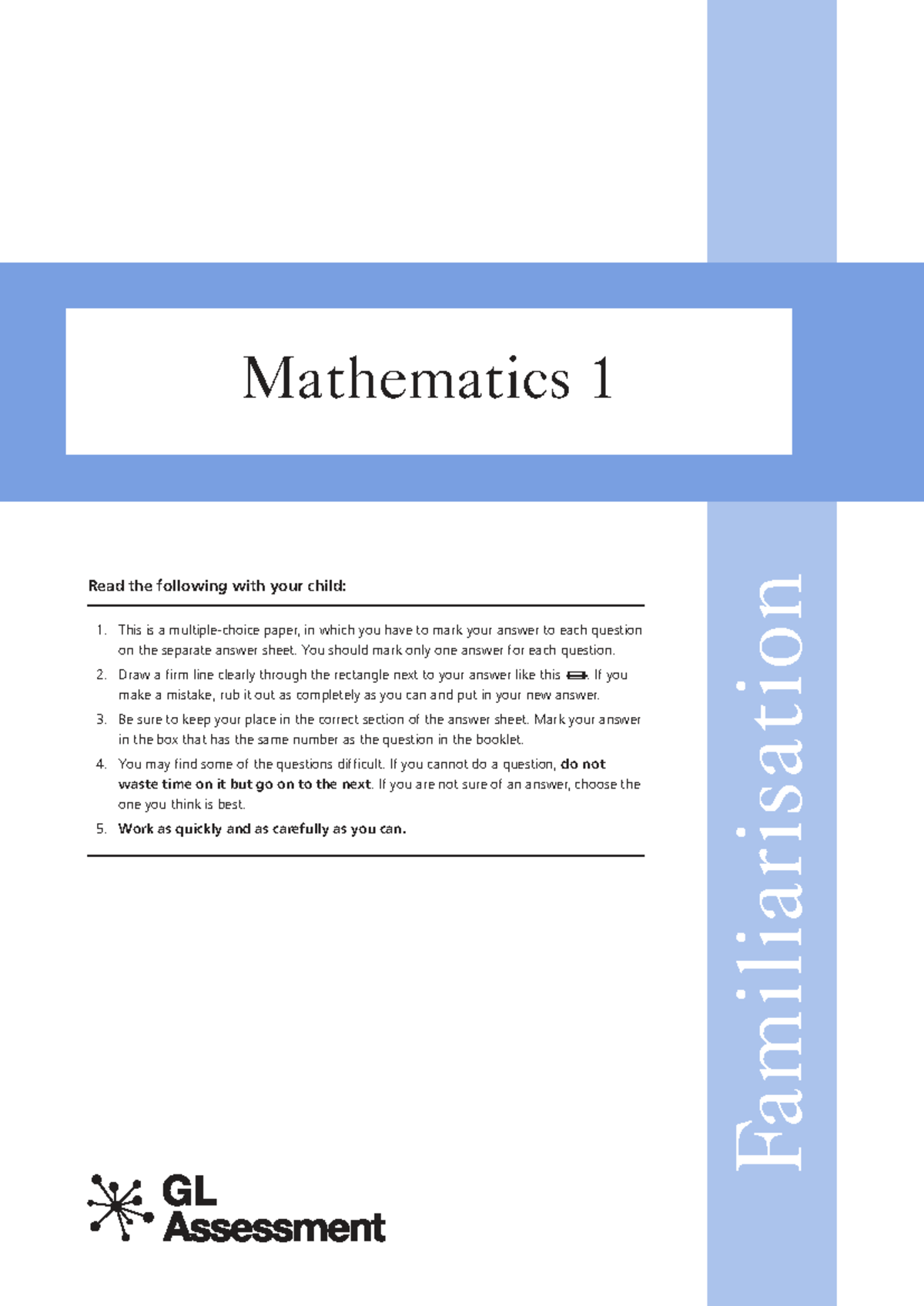 GL Assessment Maths Familiarisation Test 1: Practice Questions - Studocu