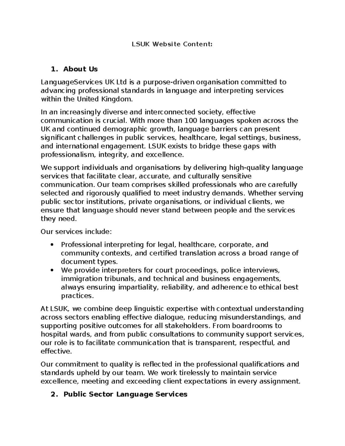LSUK Language Services Overview: Bridging Communication Gaps - Studocu