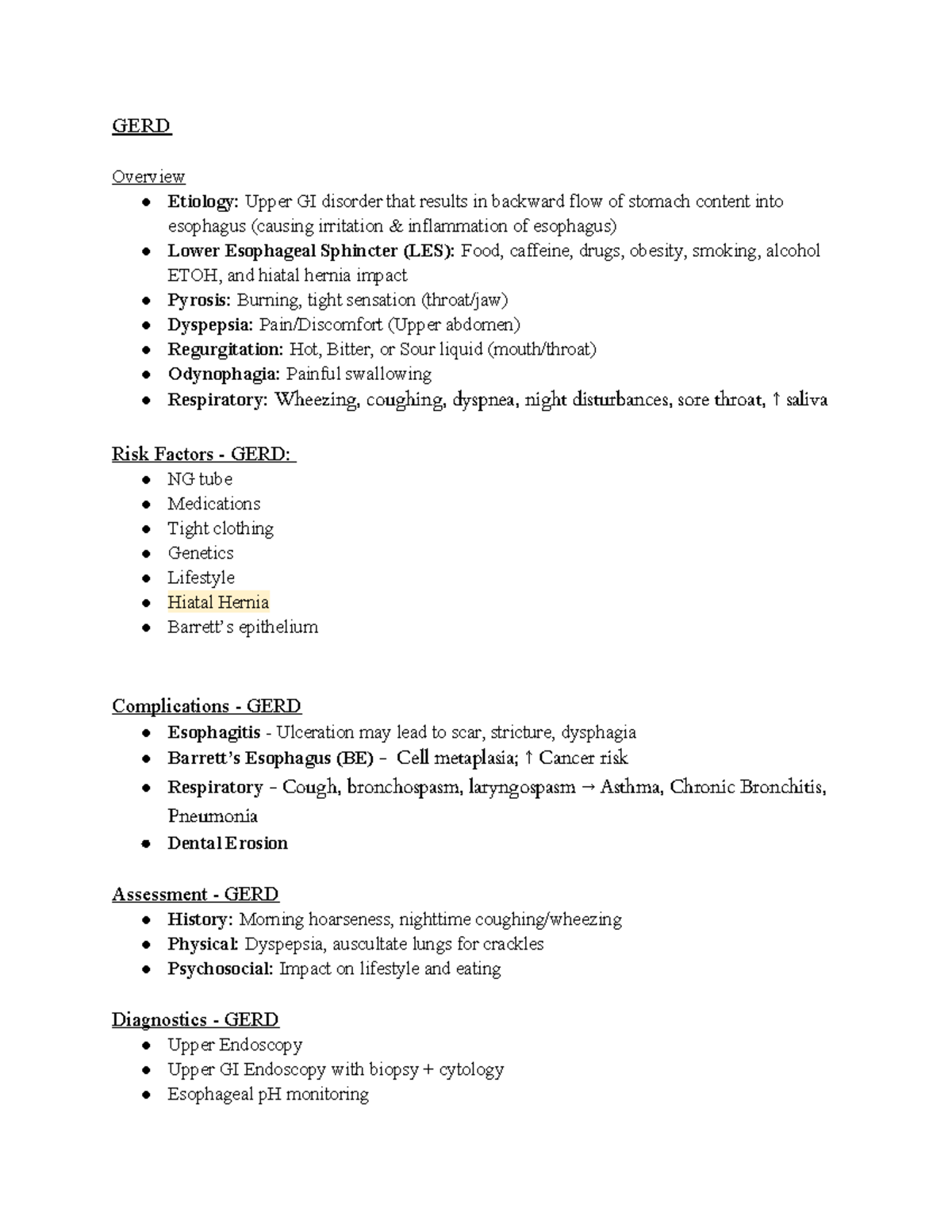304-Ex4 Lecture: GERD and Related GI Disorders Overview - Studocu