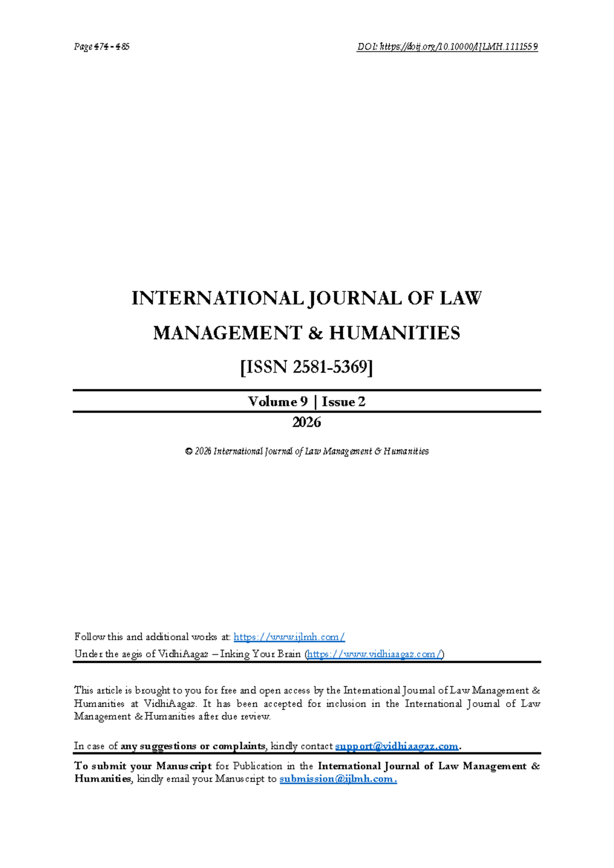Law as Instrument of Social Change - IJLMH Vol 9 Issue 2 - Studocu