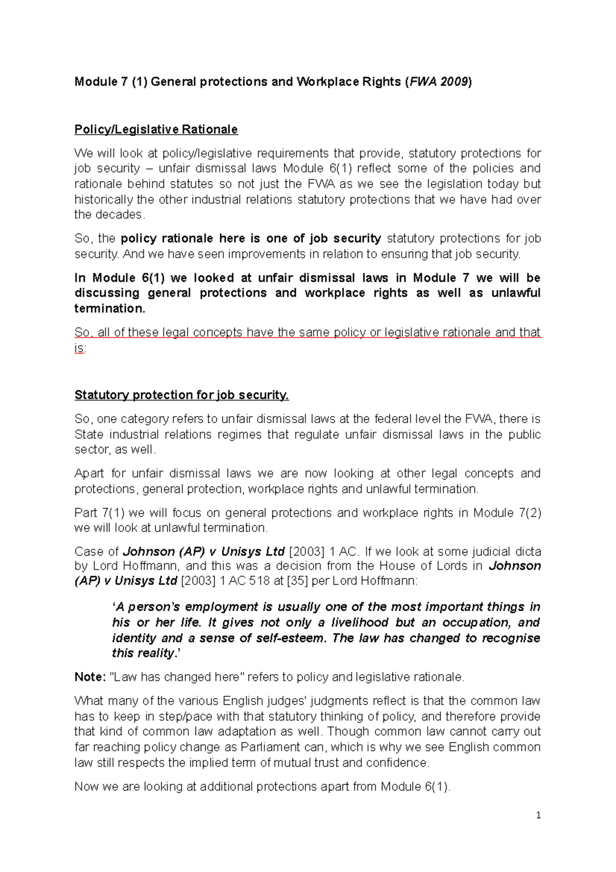 Exam Notes: Understanding General Protections and Workplace Rights (FWA ...