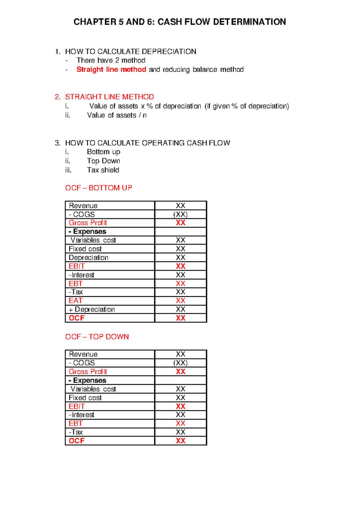 Chapter 5 & 6 1A - Cash Flow & Depreciation Calculation Methods - Studocu